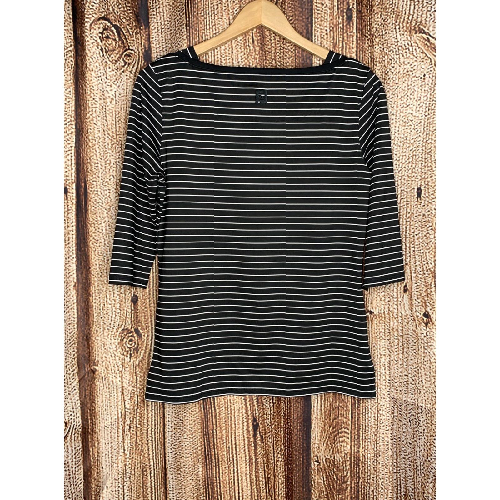 Footjoy FootJoy Tee Shirt Womens Boat Neck Striped Lisle White Black Size S Small Golf Activewear Size ONE SIZE - 3 Thumbnail