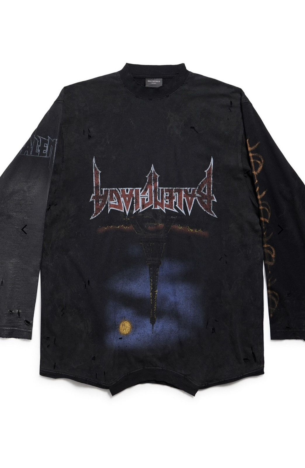 image of Balenciaga Paris Moon Upside Down Long sleeve Tee Aw23 in Black, Men's (Size Small)