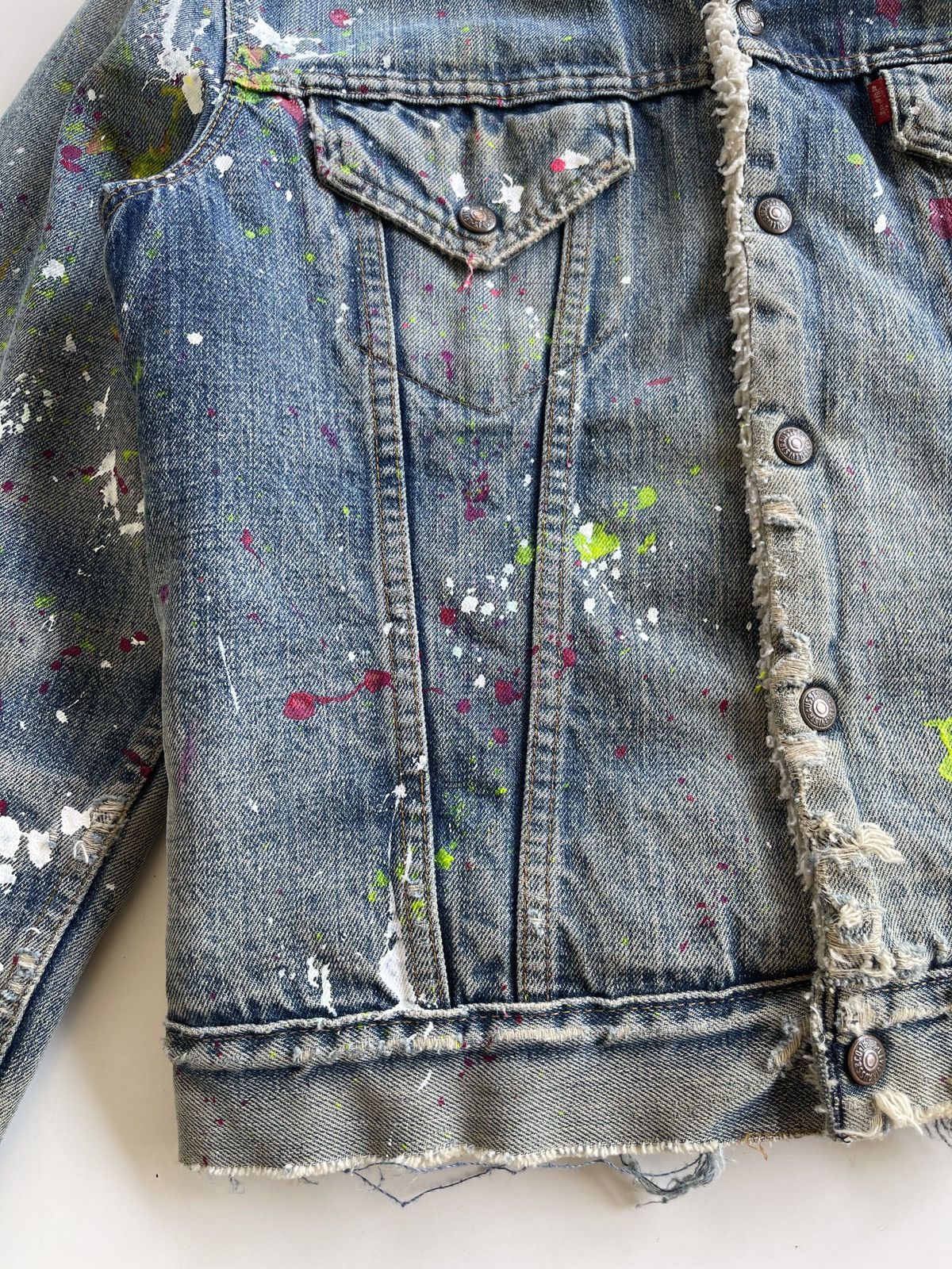 Levi's Vintage Clothing SICK❗️70s Levis Sherpa Paint Splatter Trucker Denim Jacket Size US S / EU 44-46 / 1 - 20 Thumbnail