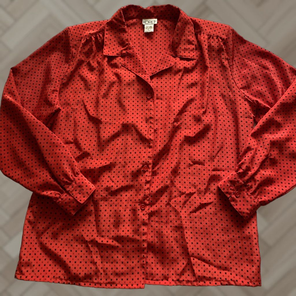 Vintage VINTAGE Koret Button Shirt Women’s 12 Blouse Red Polka Dot Long Balloon Sleeve Collared 90s Chic Womens Size XL / US 12-14 / IT 48-50 - 1 Thumbnail