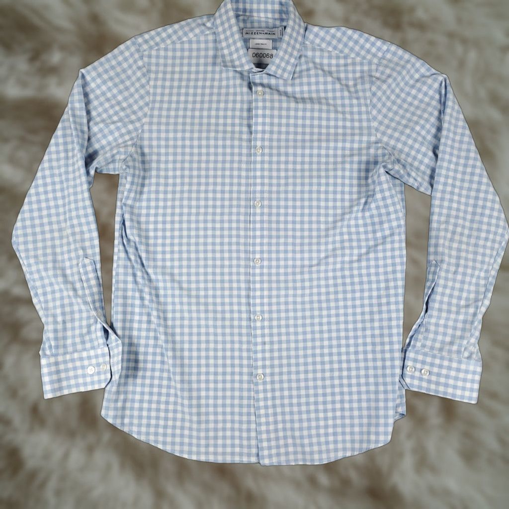 Mizzen+Main Mizzen+Main Shirt Mens Large Blue White Check Stretch Button Up Long Sleeve Size US L / EU 52-54 / 3 - 1 Thumbnail