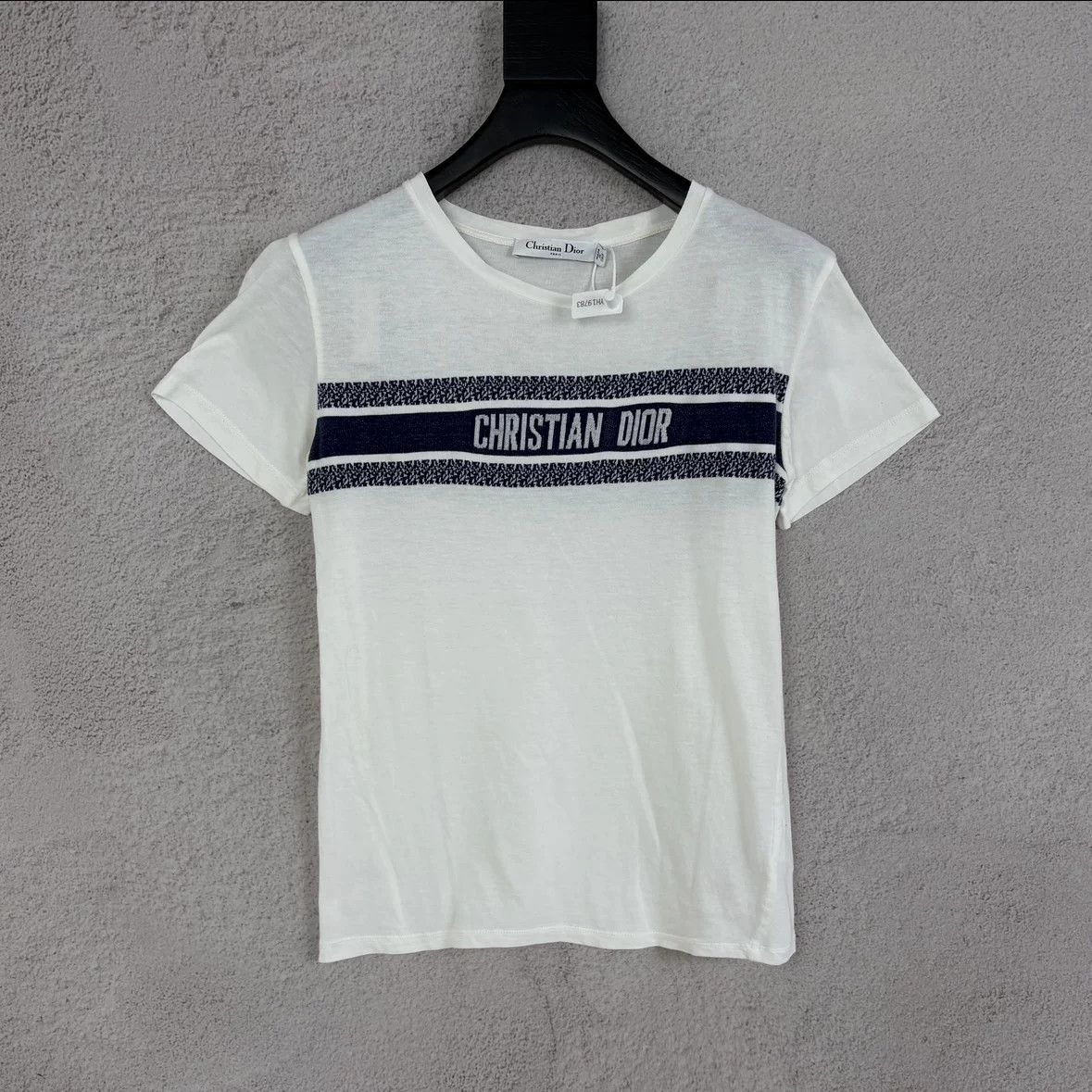 Dior Christian Dior White Navy Striped Logo T-Shirt Size XS / US 0-2 / IT 36-38 - 1 Thumbnail