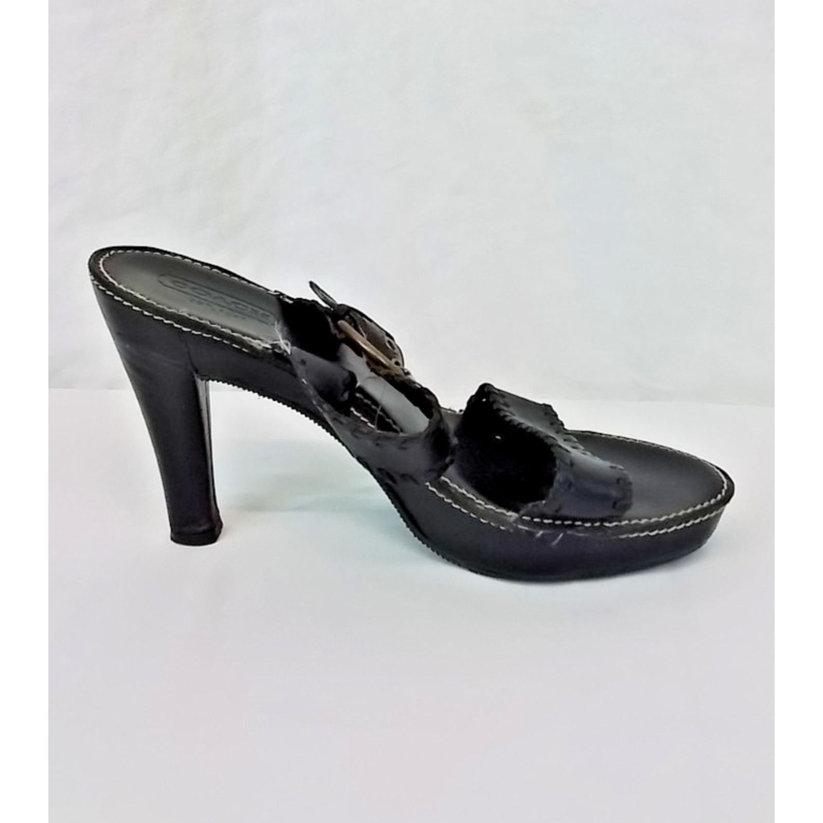 Coach Coach Leather Sandal Heels US 8B Black W/ Stitching & Buckle Size US 8 / IT 38 - 3 Thumbnail