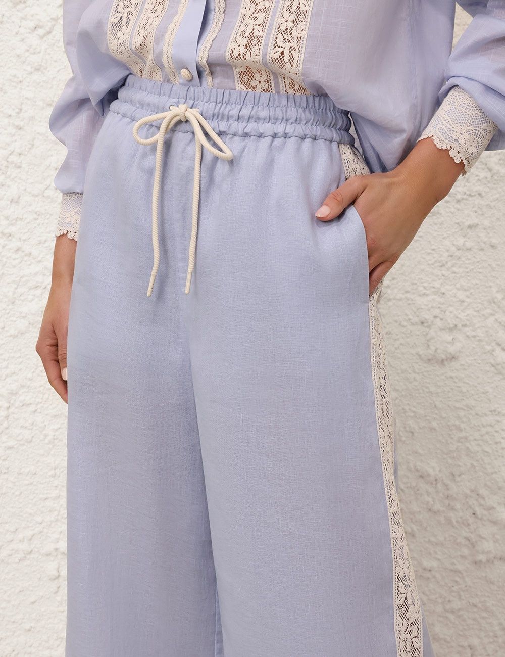 Zimmermann oc11z0126 Everley Lace Trim Pants in Dusty Blue Size 32" / US 10 / IT 46 - 7 Thumbnail
