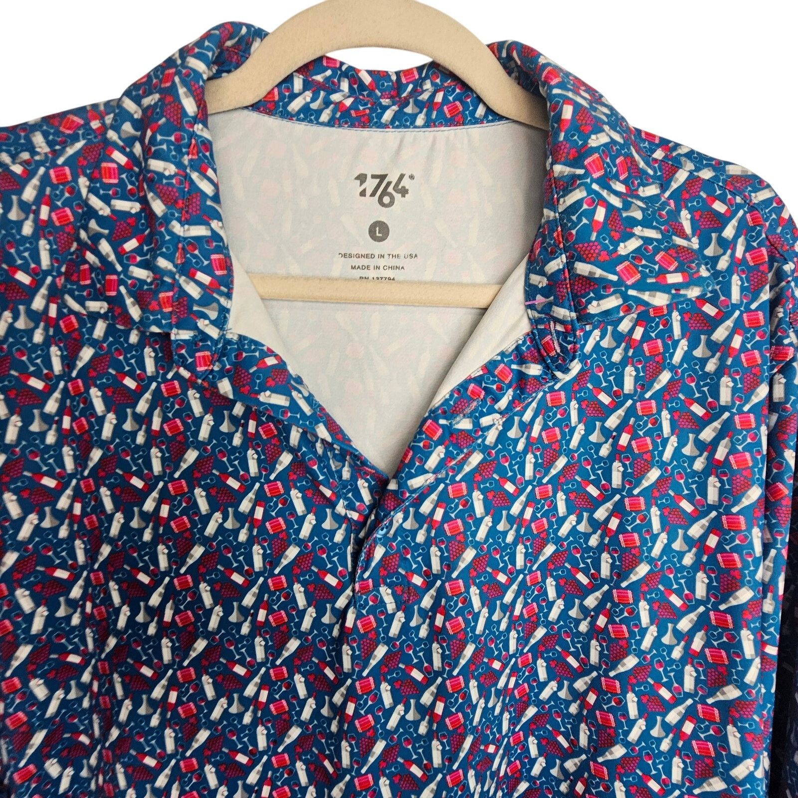 Whim Golf 1764 Mens Golf Polo Shirt L Wine Grapes Print Stretch Active Size US L / EU 52-54 / 3 - 2 Thumbnail