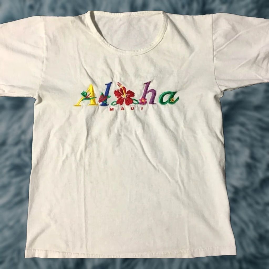 ALOHAS VINTAGE Maui Hawaii Aloha Shirt S White 90s Grunge Surf Ocean USA Women's T-Shirt Size S / US 4 / IT 40 - 1 Thumbnail