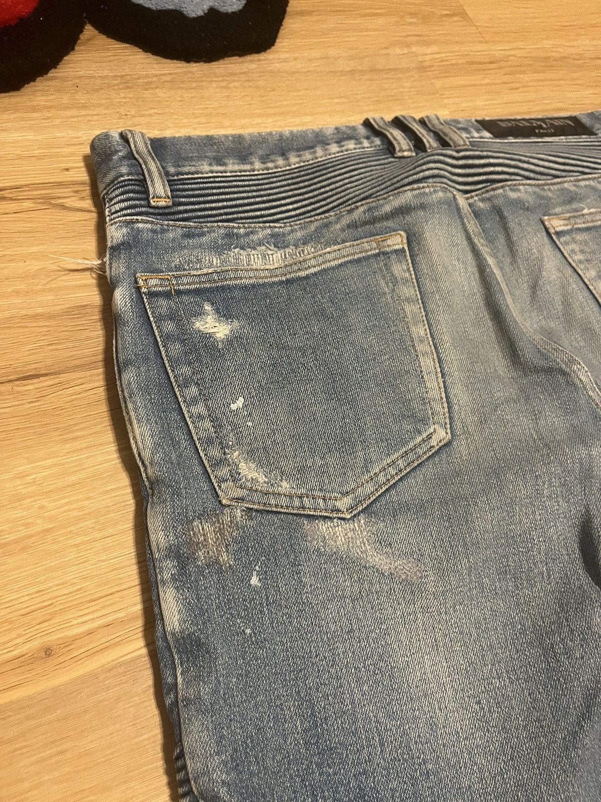 Balmain Sample 1/1 FW14 Distressed Painted Biker Denim Jean
