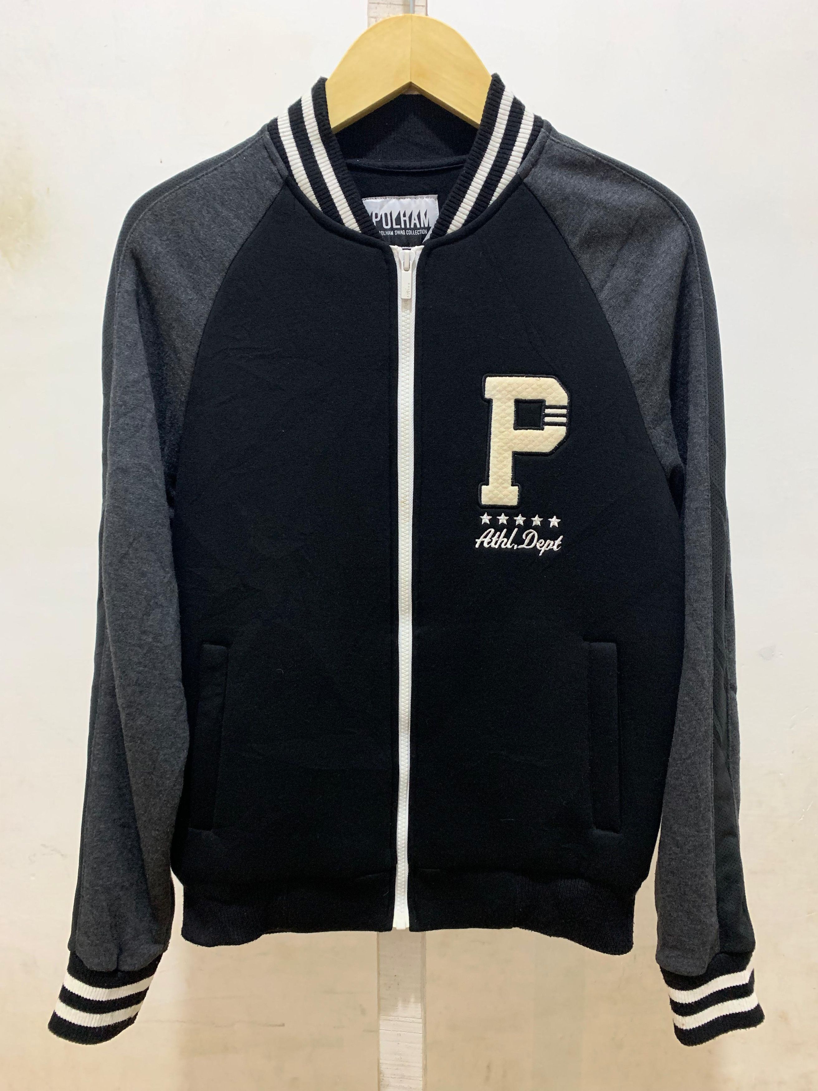 Vintage Polham Varsity Jacket Black Grey - Boston League 23 Size US S / EU 44-46 / 1 - 5 Thumbnail