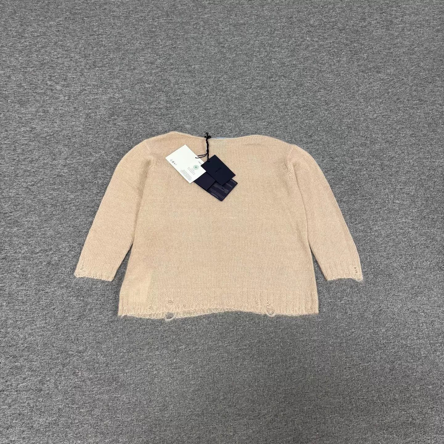 Prada Prada Nude Distressed Short Mohair Knit Sweater 40 W/Tags Size S / US 4 / IT 40 - 1 Thumbnail