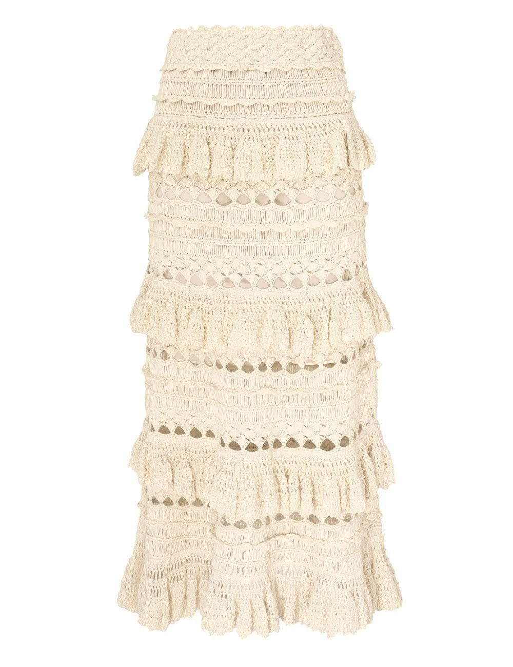 Zimmermann oc11z0525 Waverly Crochet Midi Skirt in Beige Size 26" / US 2 / IT 38 - 1 Thumbnail