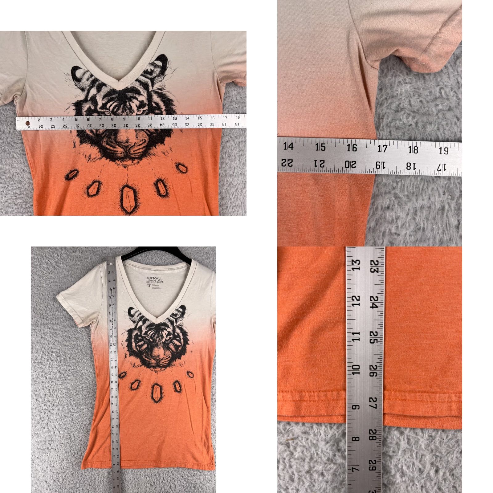 Burton VINTAGE Burton Shirt Womens Small Beige Orange Fade Bengal Tiger V-Neck Made in USA Size S / US 4 / IT 40 - 8 Thumbnail