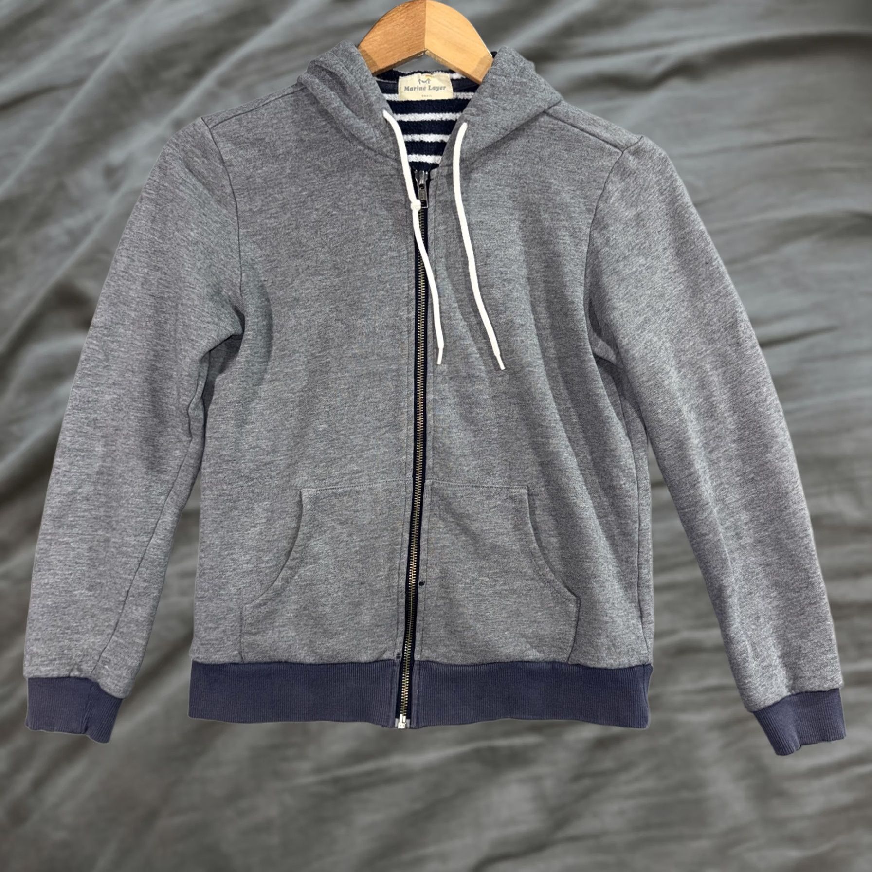 Marine Layer VINTAGE Marine Layer Hoodie Women’s S Gray Full Zip Striped Terry Lined Sweatshirt Size S / US 4 / IT 40 - 1 Thumbnail