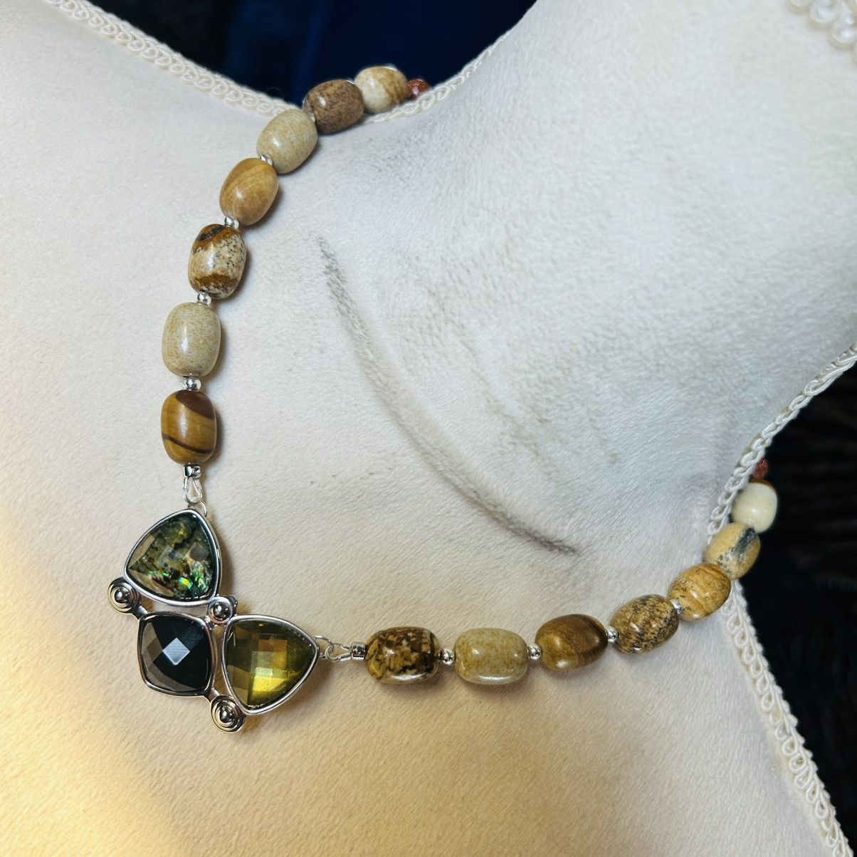 Handmade Handcrafted picture jasper goldstone faceted dome necklace Size ONE SIZE - 1 Thumbnail