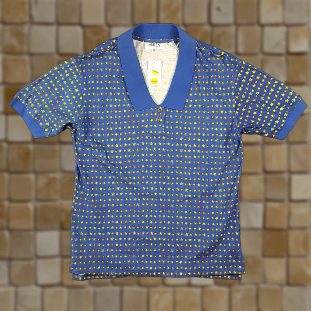 Vintage VINTAGE 90s Aurea Blue Stars Art Collared Polo Shirt Women's Medium Preppy Tennis Golf Size M / US 6-8 / IT 42-44 - 1 Thumbnail