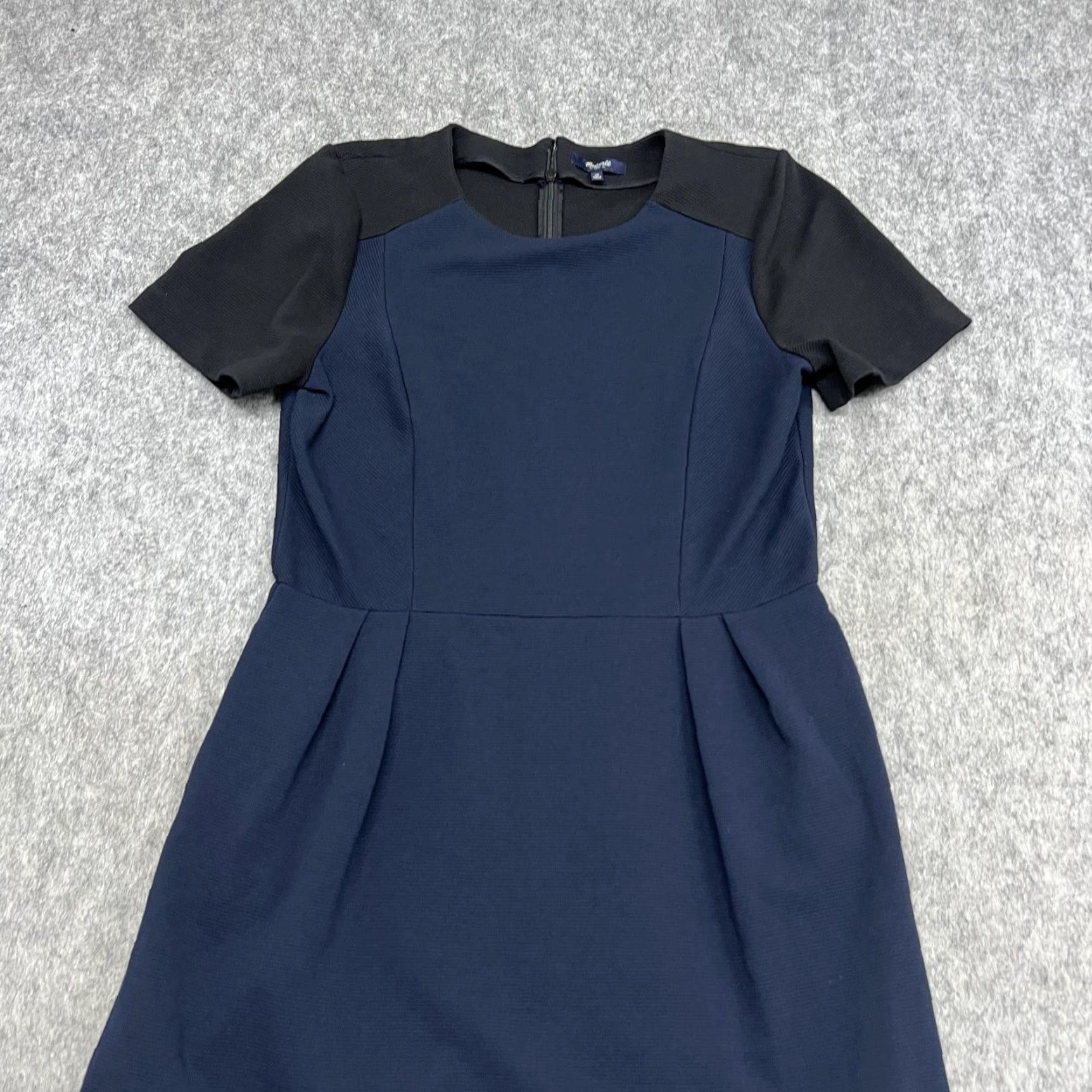 Madewell Madewell Dress Womens 10 Navy Colorblock Fit & Flare Pockets Crew Neck Short Sleeve Office Workwear Size L / US 10 / IT 46 - 4 Thumbnail
