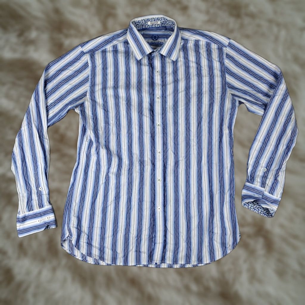BUGATCHI Bugatchi Uomo Button-Up Shirt Mens Medium Blue Striped Long Sleeve Size US M / EU 48-50 / 2 - 1 Thumbnail