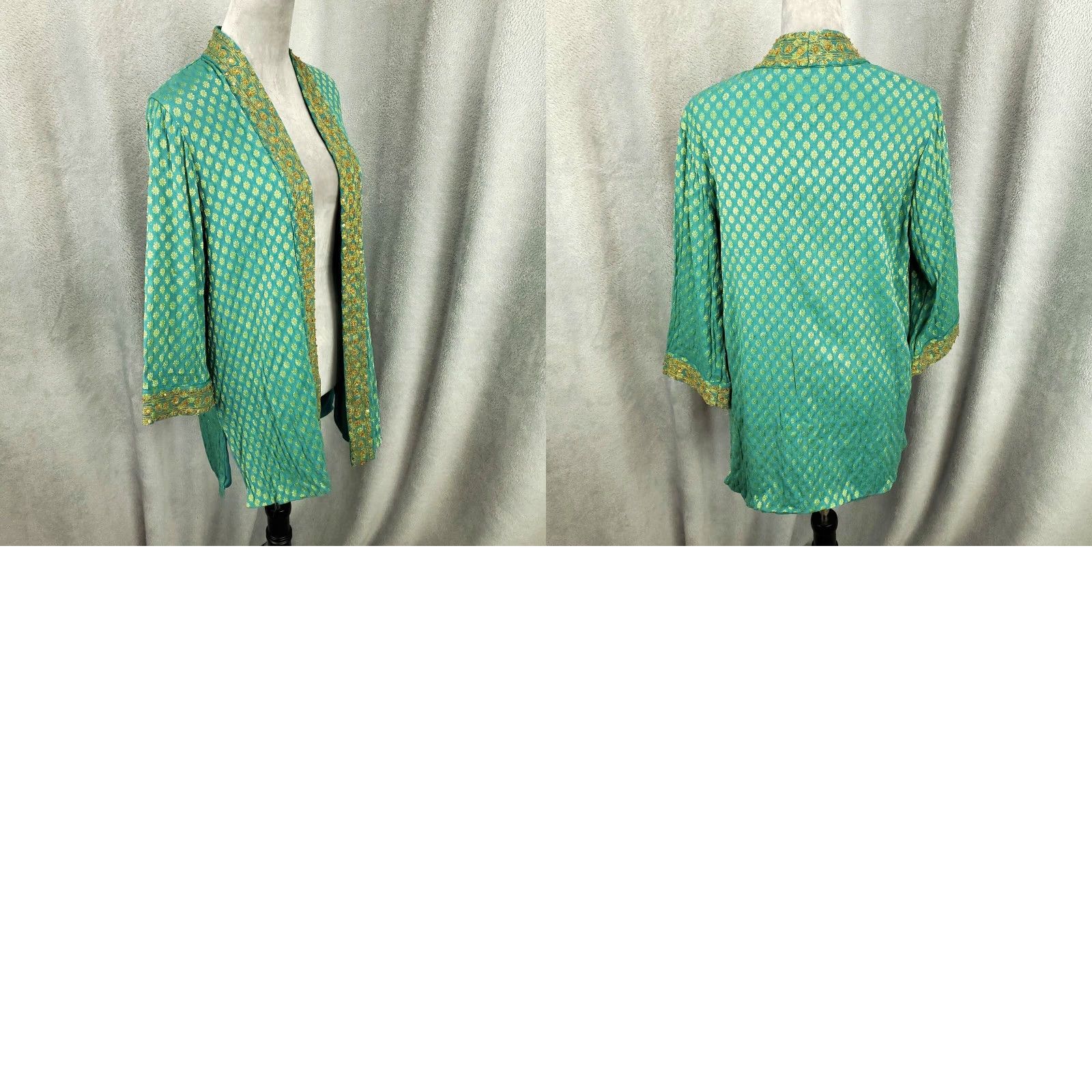 Soft Surroundings Soft Surroundings Sequined Cardigan Womens M Teal Gold Metallic Open Lined Bohemian Geometric Relaxed Fit Blouse Cardigan Accessories Size M / US 6-8 / IT 42-44 - 8 Thumbnail