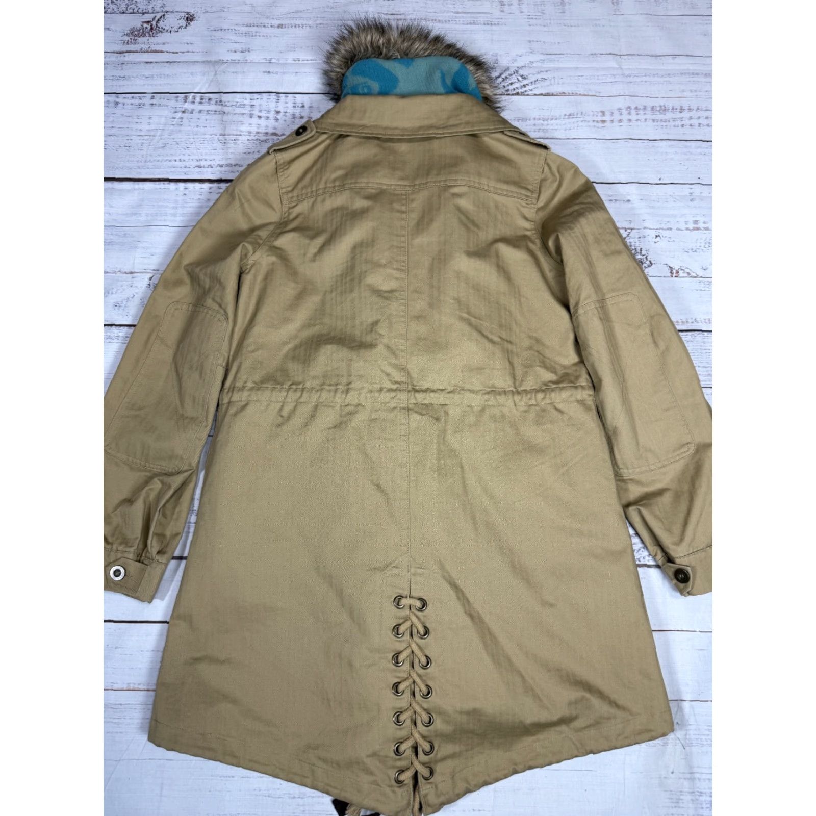 Vintage Tasha Polizzi Parka Jacket Women Tan Aztec Lining Faux Fur Trim Sz S Mid-Length Long Sleeve Zip Snap Size S / US 4 / IT 40 - 4 Thumbnail