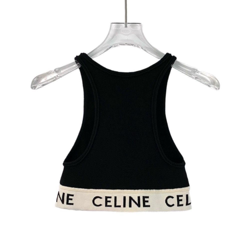 Celine Celine Black Logo Monogram Cotton Knit Tank Top Size XS / US 0-2 / IT 36-38 - 2 Thumbnail