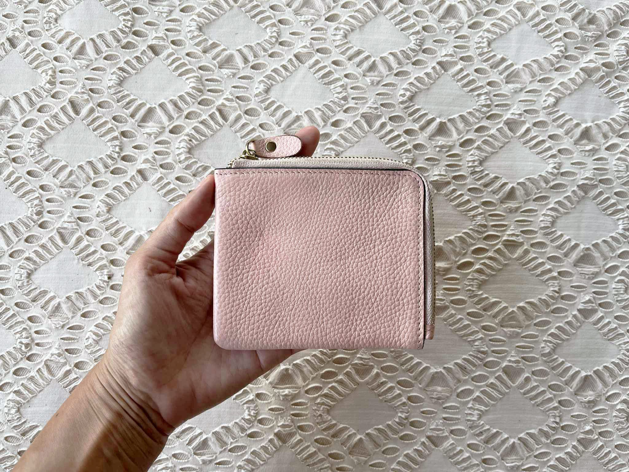 Vintage Pastel Pink Genuine Leather Half Zip wallet, slim wallet Size ONE SIZE - 2 Thumbnail