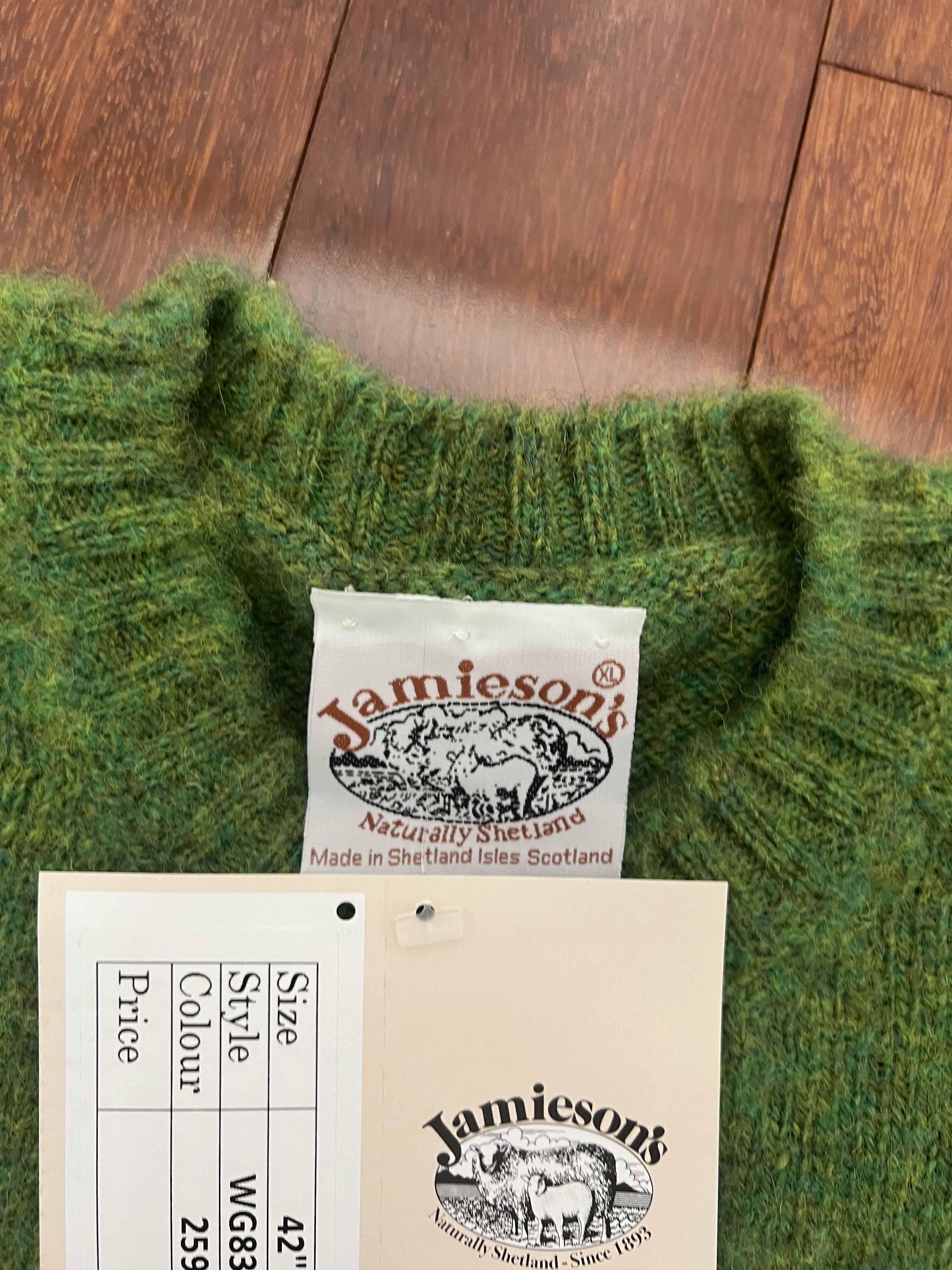 Jamiesons Of Shetland 💚 JAMIESON'S OF SHETLAND BRUSHED CREW KNIT Leprechaun Size US L / EU 52-54 / 3 - 8 Thumbnail