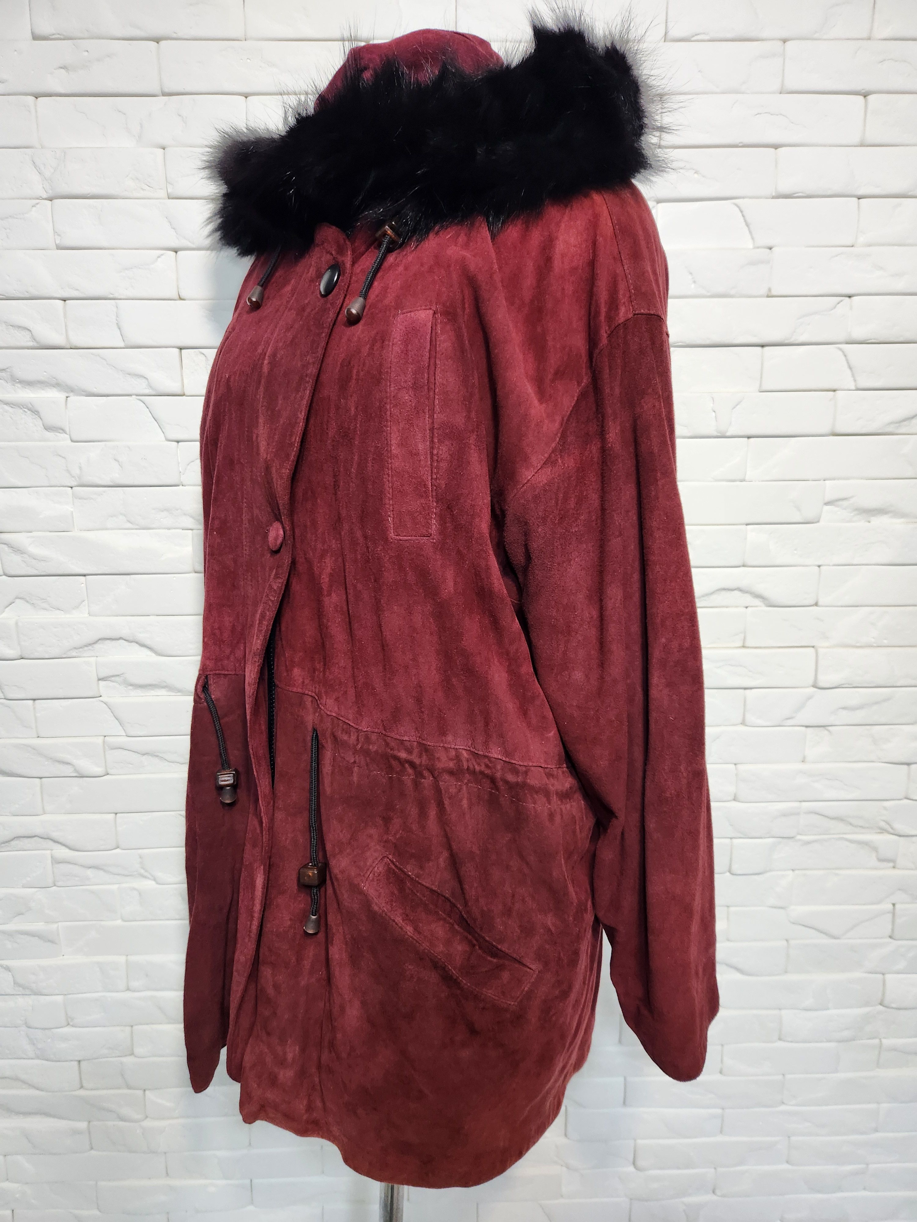 Genuine Leather Burgundy Suede Leather Jacket: Women's Hooded Jacket Size 3XL / US 20-22 - 2 Thumbnail