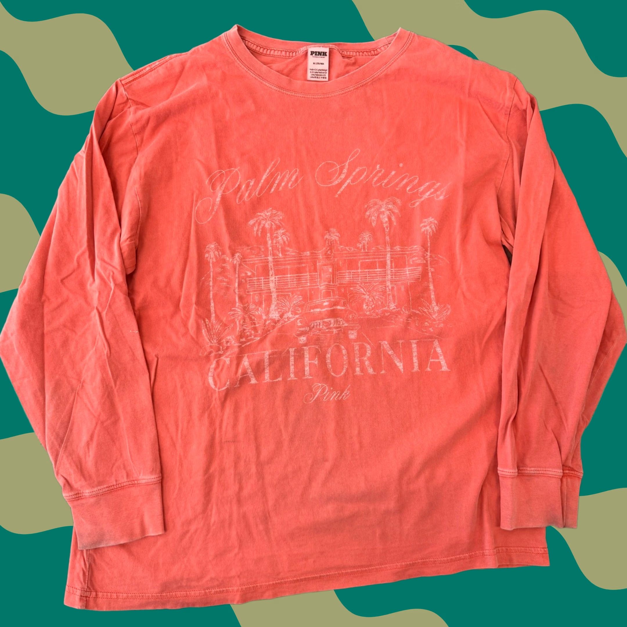 Victoria's Secret VINTAGE Victoria's Secret Pink Palm Springs California Peach Longsleeve M Orange Shirt Womens Size ONE SIZE - 1 Thumbnail