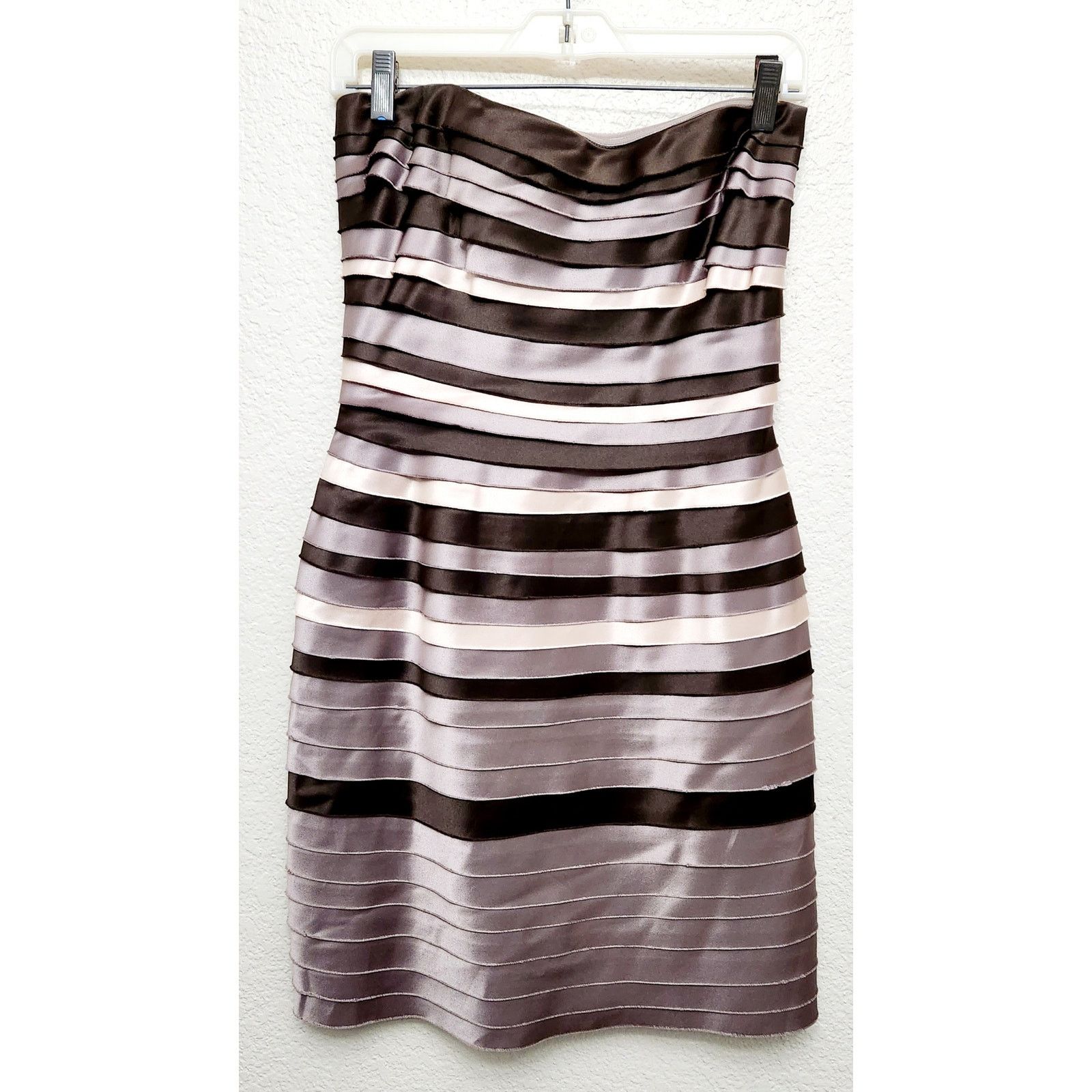 Bcbgmaxazria BCBGMAXAZRIA Brown Tan Satin Material Striped Mini Dress 6 Size M / US 6-8 / IT 42-44 - 1 Thumbnail