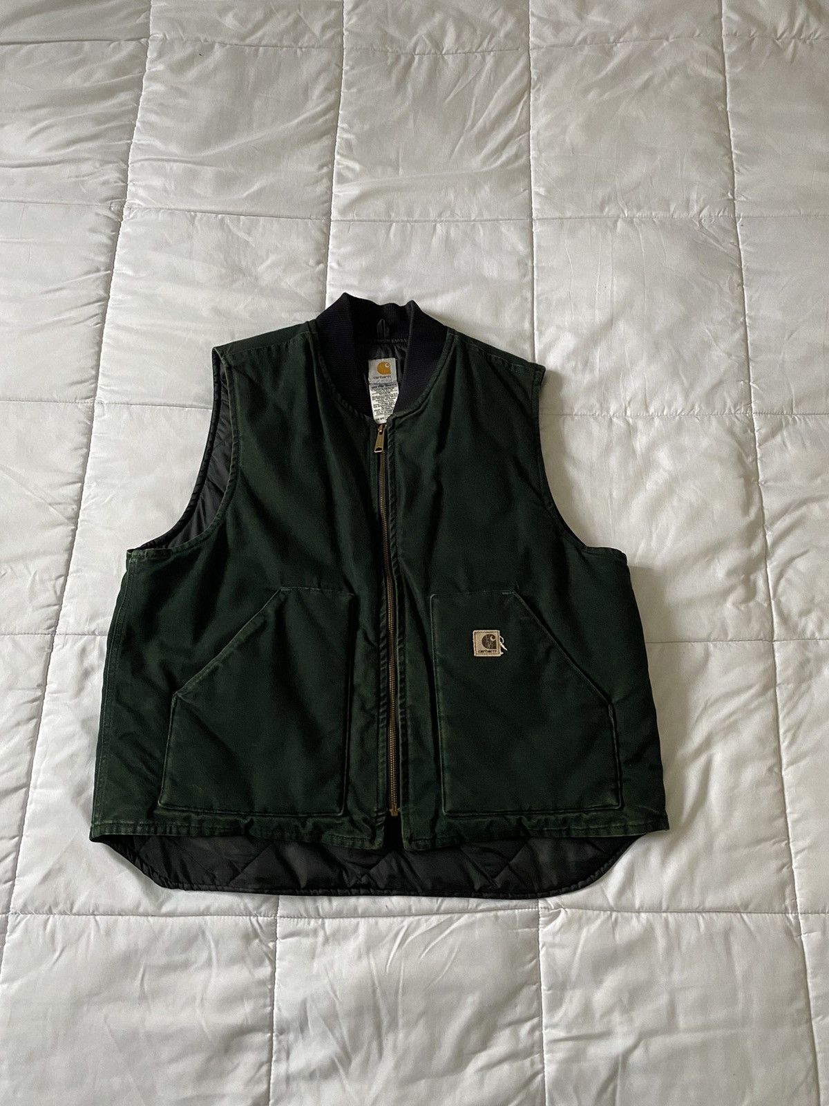 Image of Carhartt Vintage Zip Up Dark Green Vest, Men's (Size XL)