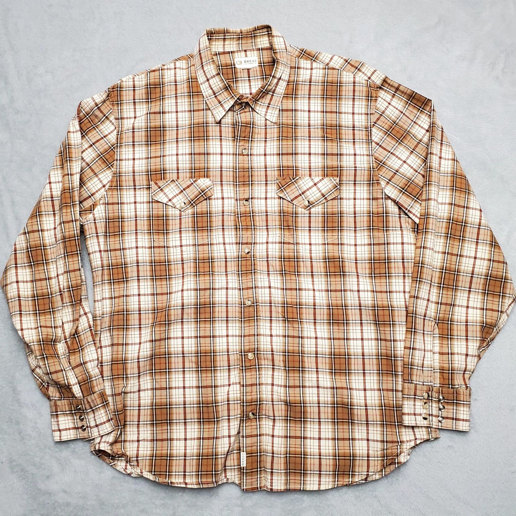 Vintage VINTAGE Buckle BKE Shirt Mens XL Brown Plaid Pearl Snap 100% Cotton Long Sleeve Western Size US XL / EU 56 / 4 - 2 Thumbnail