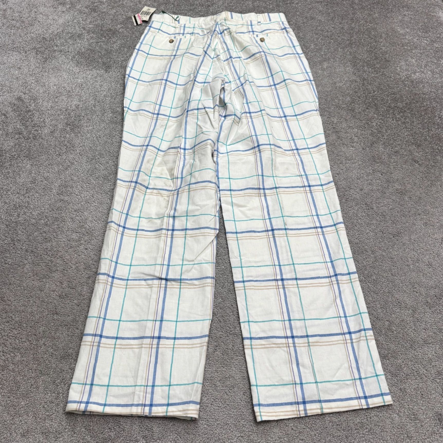 Izod VINTAGE IZOD Plaid Cotton Pants Men 36R Blue White Straight Leg Chino Casual Workwear 90s Mens NWD Size US 36 / EU 52 - 2 Thumbnail