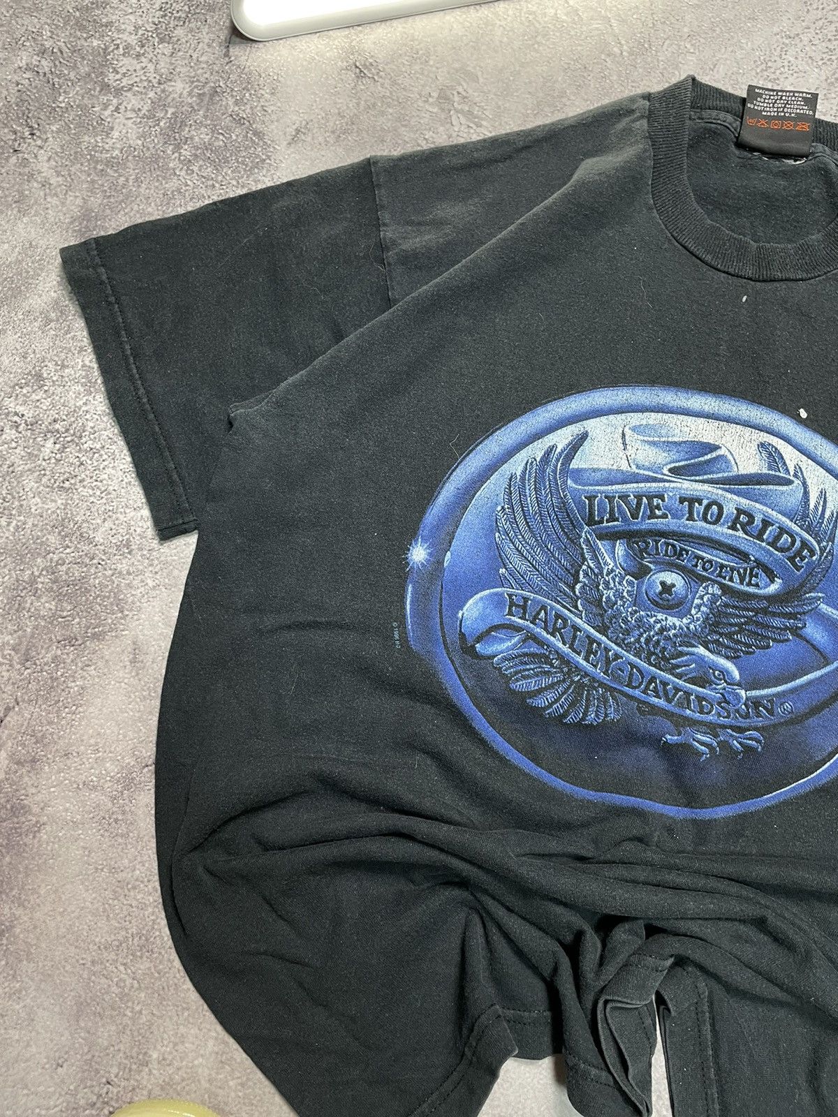 Harley Davidson 90s Harley-Davidson Flame Single Stitch Faded Boxy Tee L Size US L / EU 52-54 / 3 - 4 Thumbnail