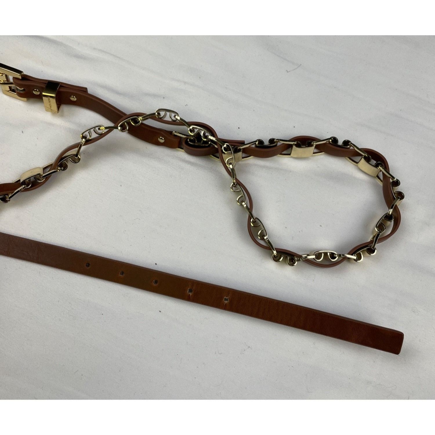 Michael Kors Michael Kors Women's Tan/Gold Chain Link/Leather Belt Size X Size ONE SIZE - 9 Thumbnail