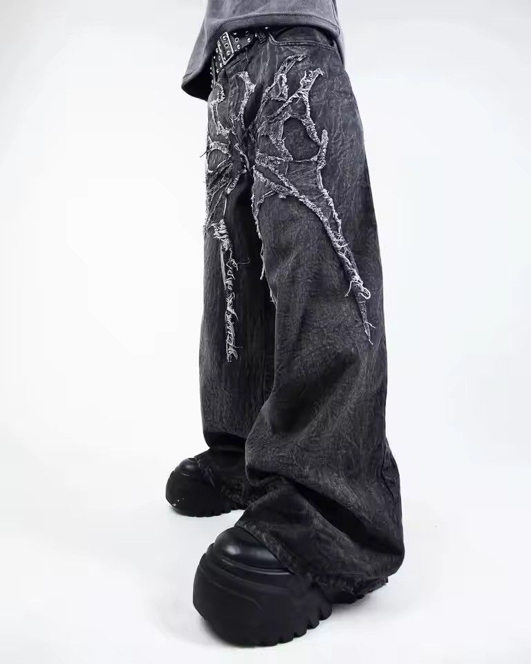 Japanese Brand Thorn Distressed Butterfly Baggy Denim Jeans Size US 31 - 3 Thumbnail