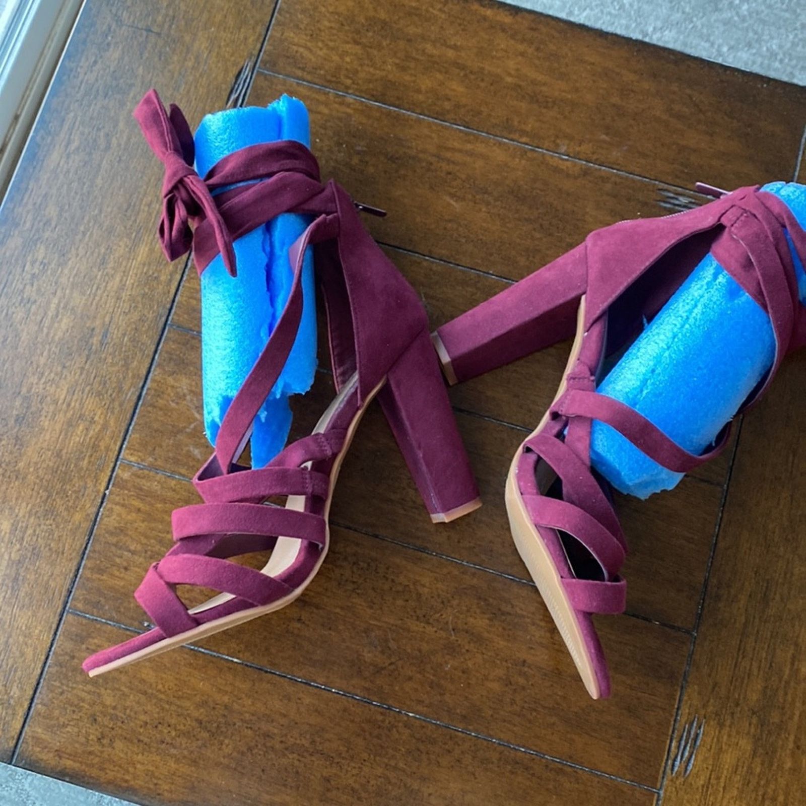 Other Torrid maroon strappy heels faux suede chunky heel sz 10.5W Size US 10.5 / IT 40.5 - 9 Thumbnail