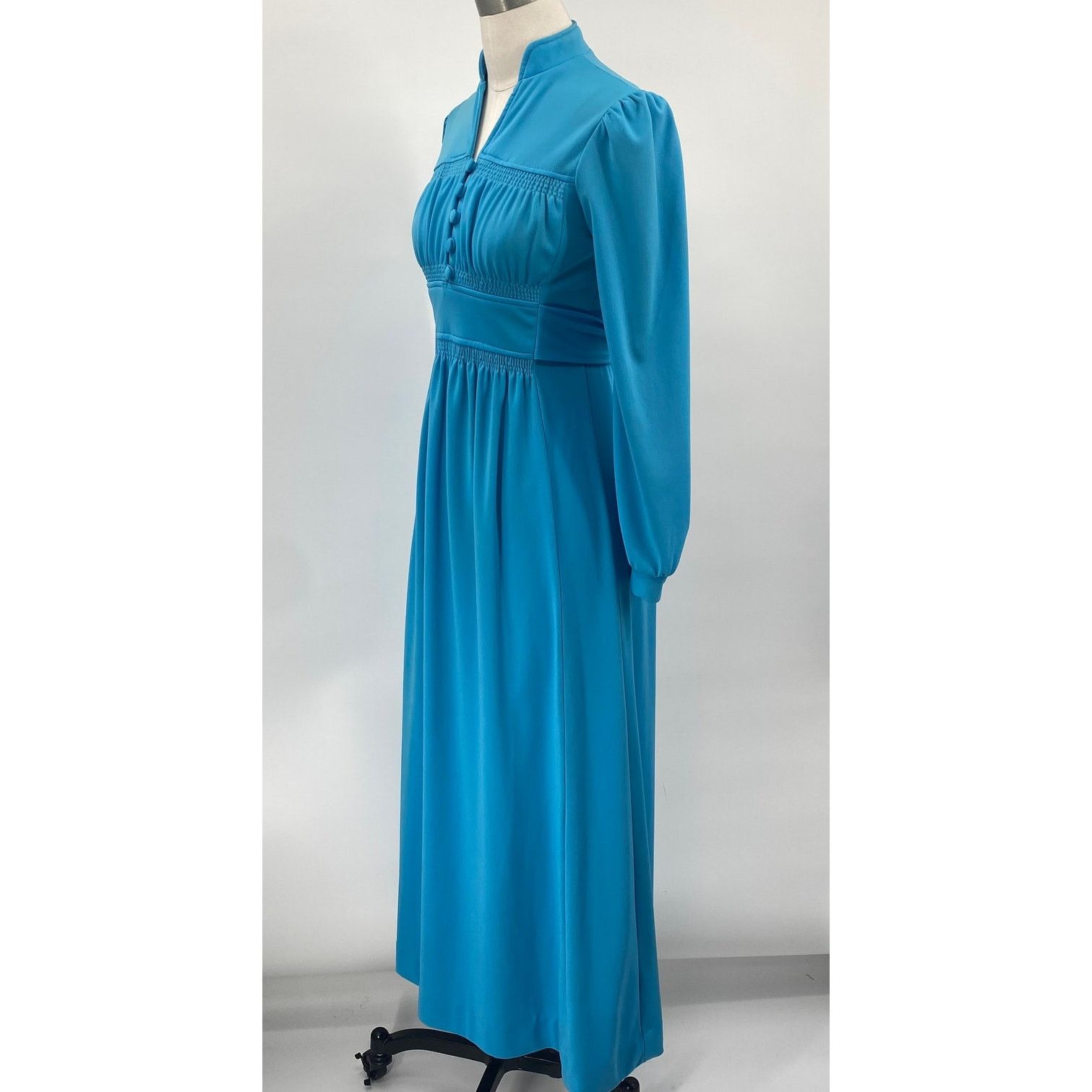 Vintage Vintage 70s Maxi Shirt Dress Long Bishop Sleeve Belted Blue Size XS / US 0-2 / IT 36-38 - 4 Thumbnail