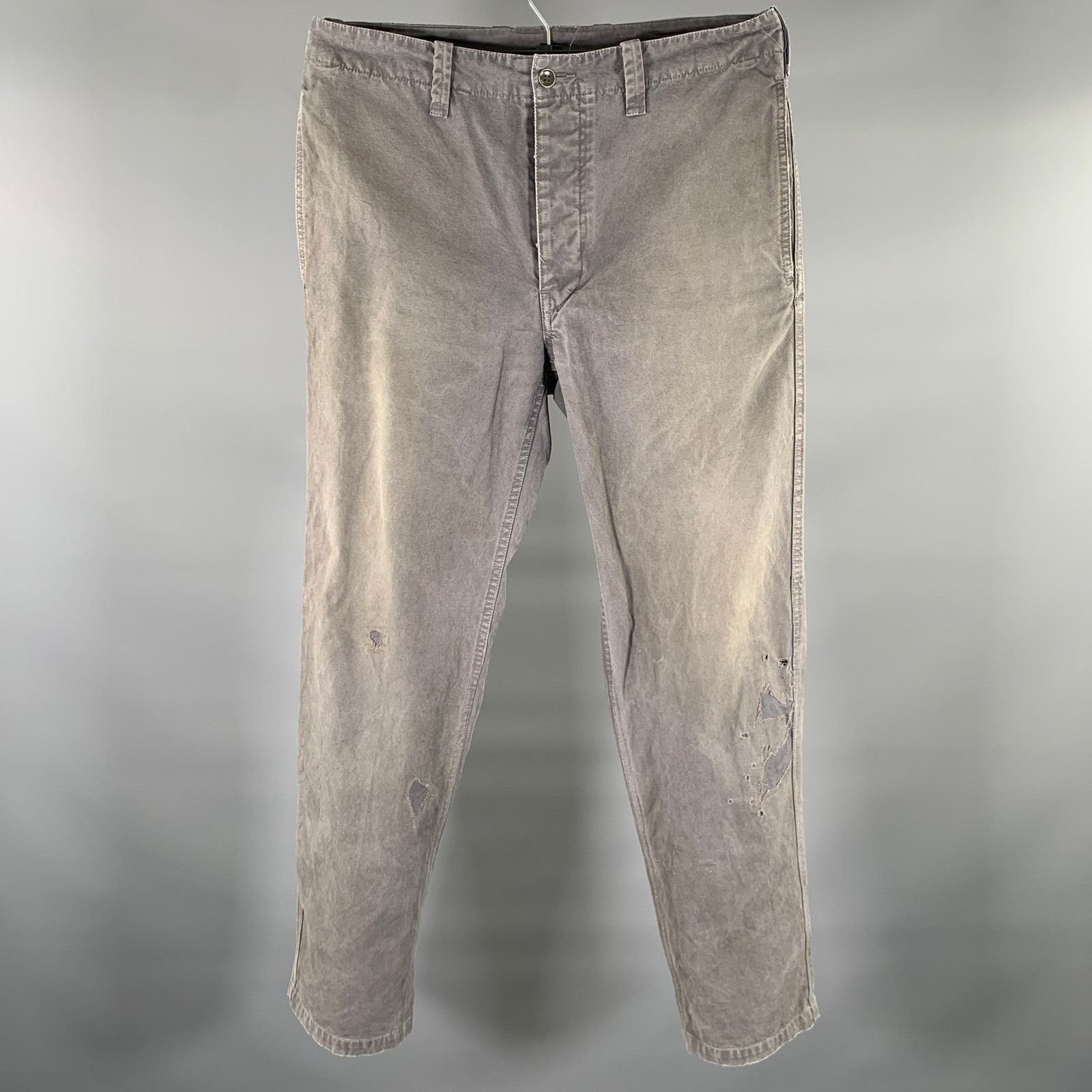 Visvim VISVIM Size L Grey Distressed Cotton Button Fly Casual Pants Size US 36 / EU 52 - 1 Thumbnail
