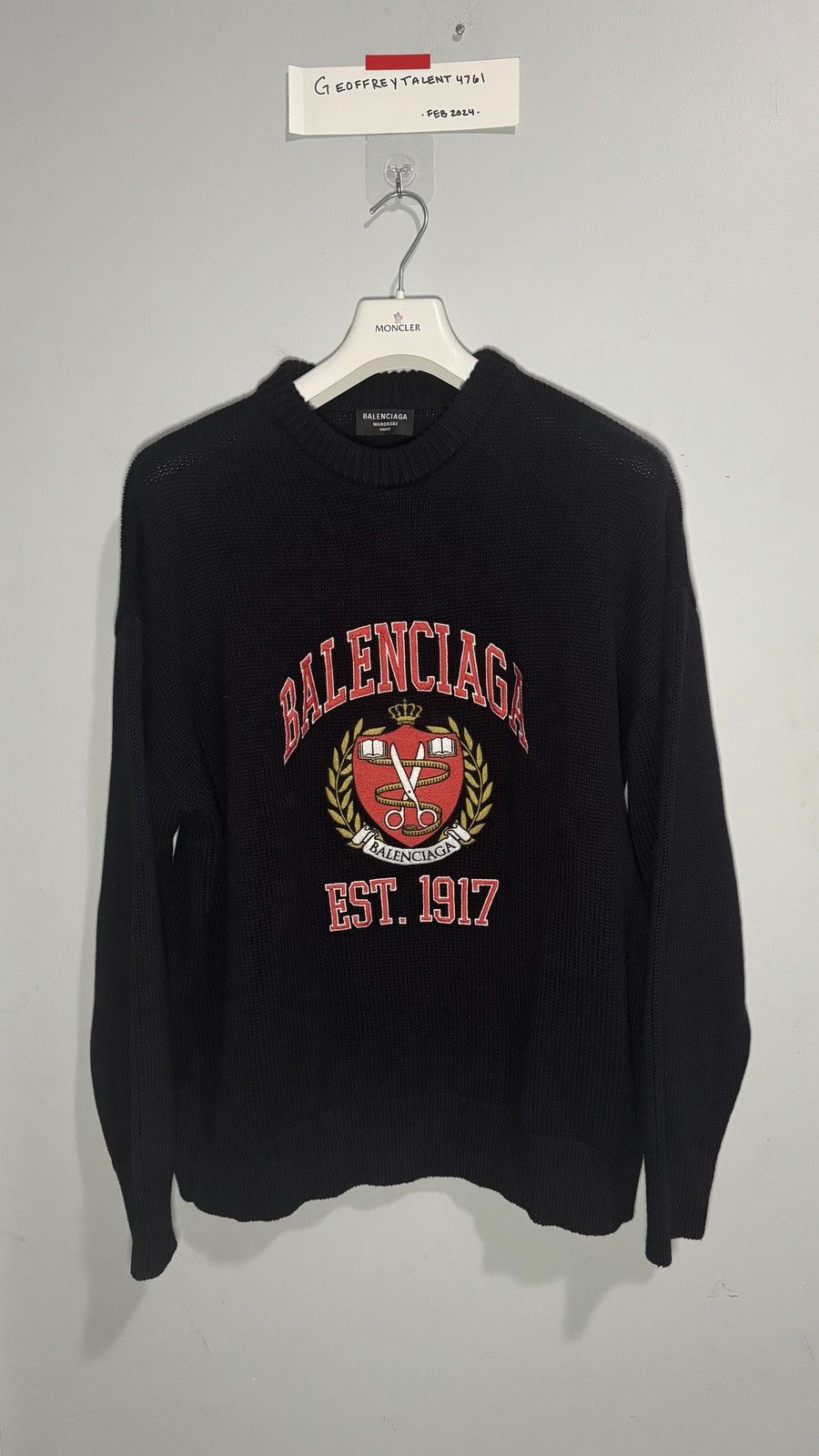 Image of Balenciaga Collegiate Knit Crewneck Sweater - Size S in Navy, Men's