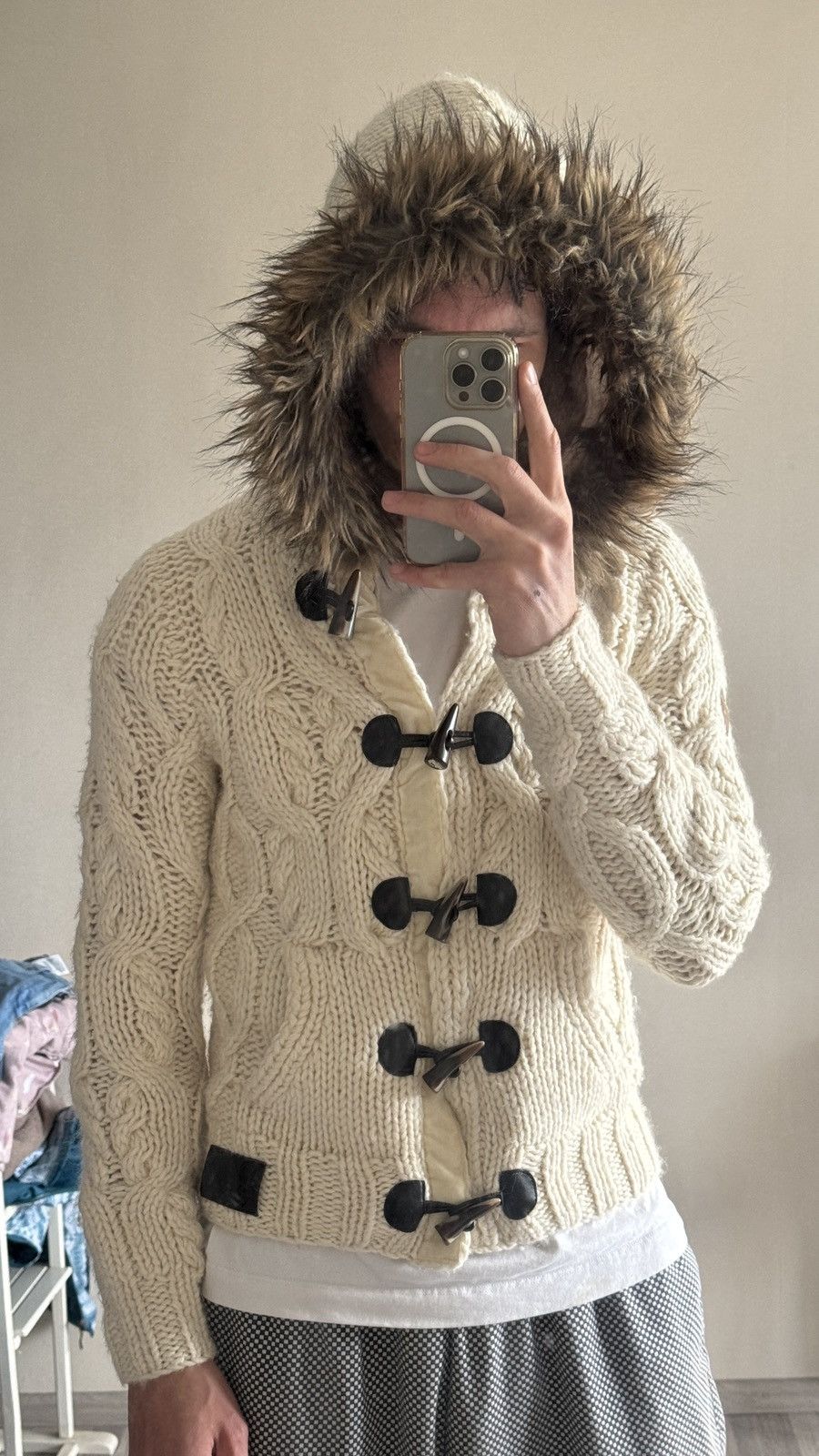 Japanese Brand Y2K SuperDry Knitted Fur Hooded Vest ifsixwasnine LGB goa Size US M / EU 48-50 / 2 - 3 Thumbnail
