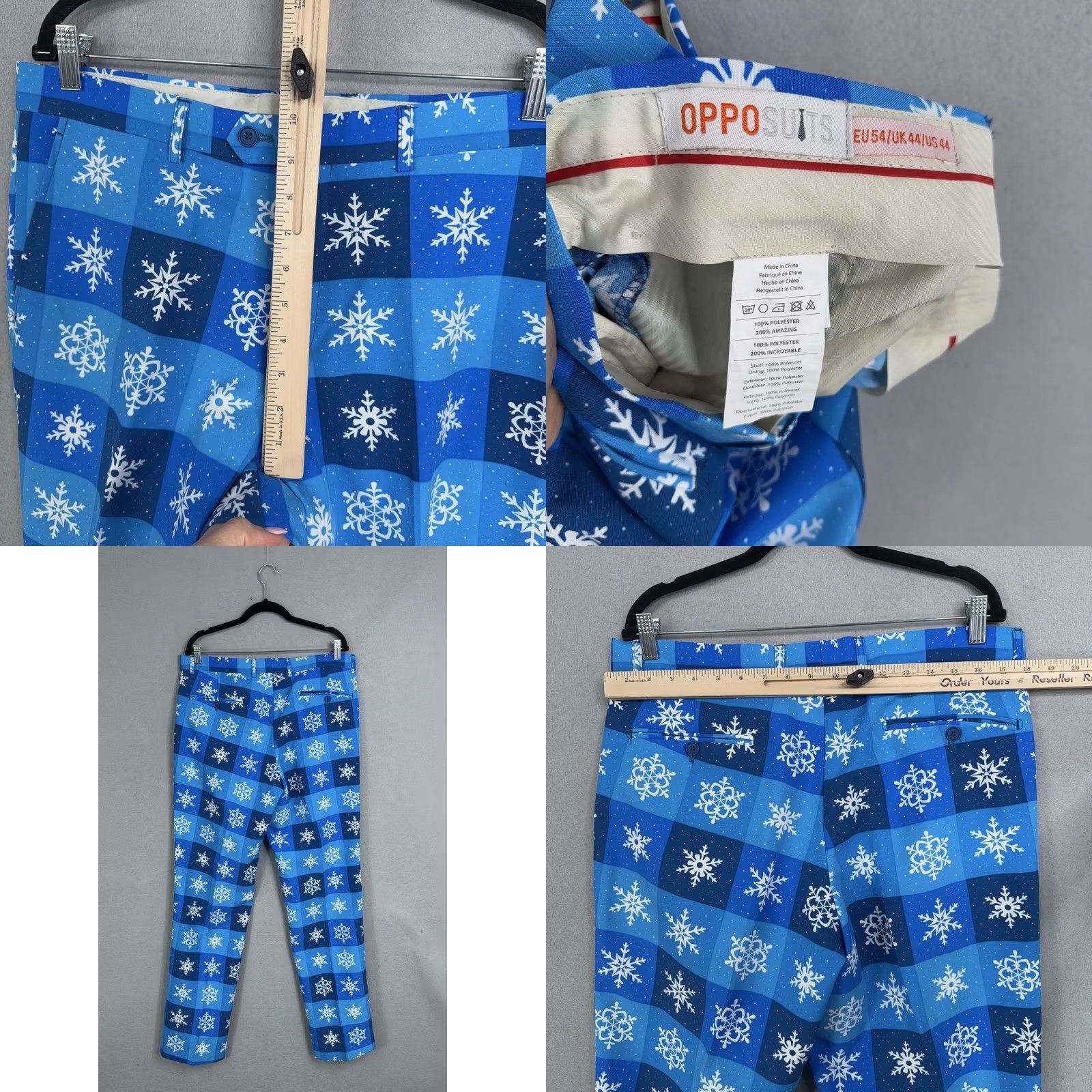 Vintage OppoSuits Suit 3 Piece Mens 44 Blue Snowflake Christmas Holiday Party Funny Shirt? Size 44R - 10 Thumbnail