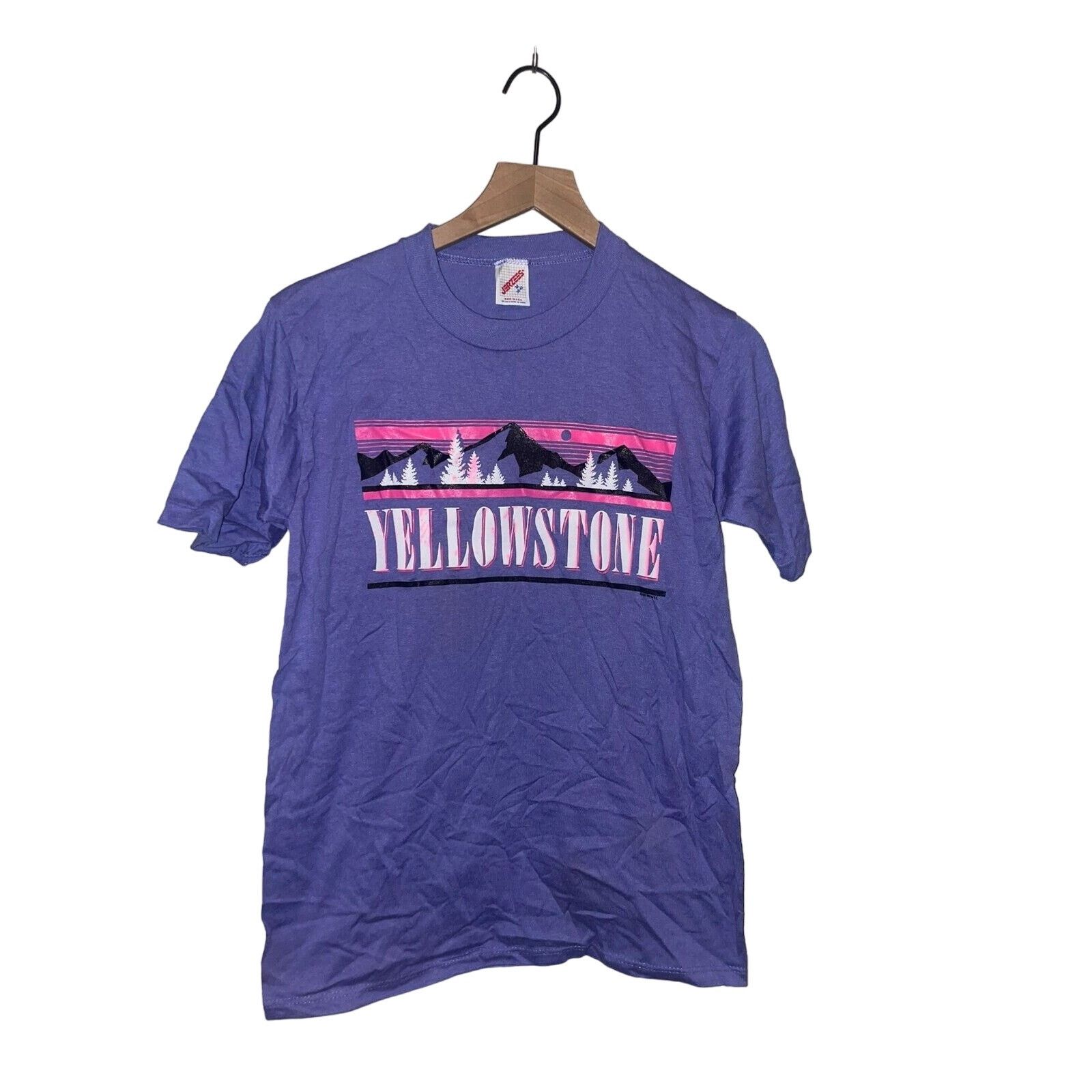 Jerzees 1989 Vintage Yellowstone Mountain Graphic Purple Shirt 80s Size M / US 6-8 / IT 42-44 - 1 Thumbnail