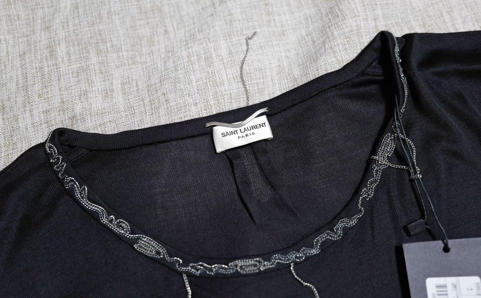 Saint Laurent Paris SLP 13AW Black Fringe Embroidered Silk Pocket T-Shirt M Size US M / EU 48-50 / 2 - 3 Thumbnail