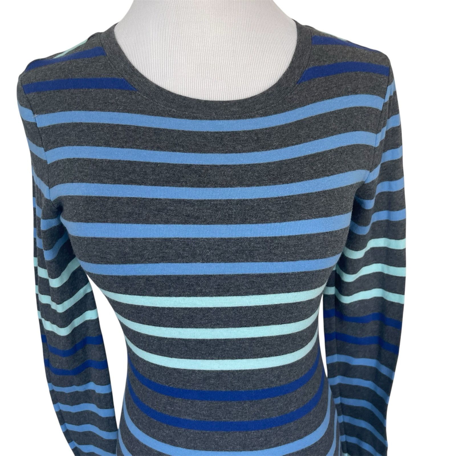 Old Navy Long Sleeve Gray Blue Stripe Casual Tee Shirt Top Cotton Size S / US 4 / IT 40 - 2 Thumbnail