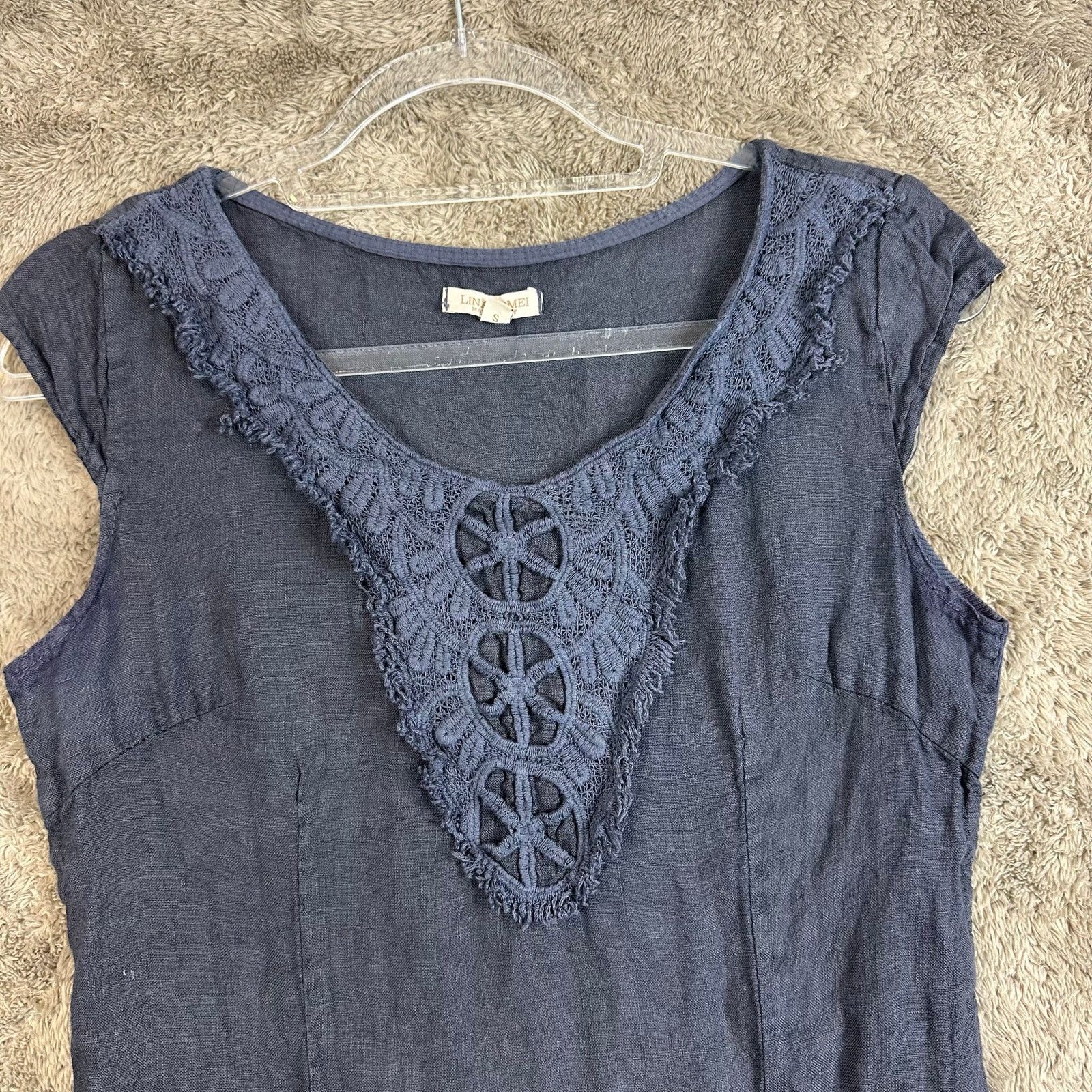 Other Lina Tomei Linen Shift Sheath Mini Dress S Embroider Lace Size S / US 4 / IT 40 - 3 Thumbnail