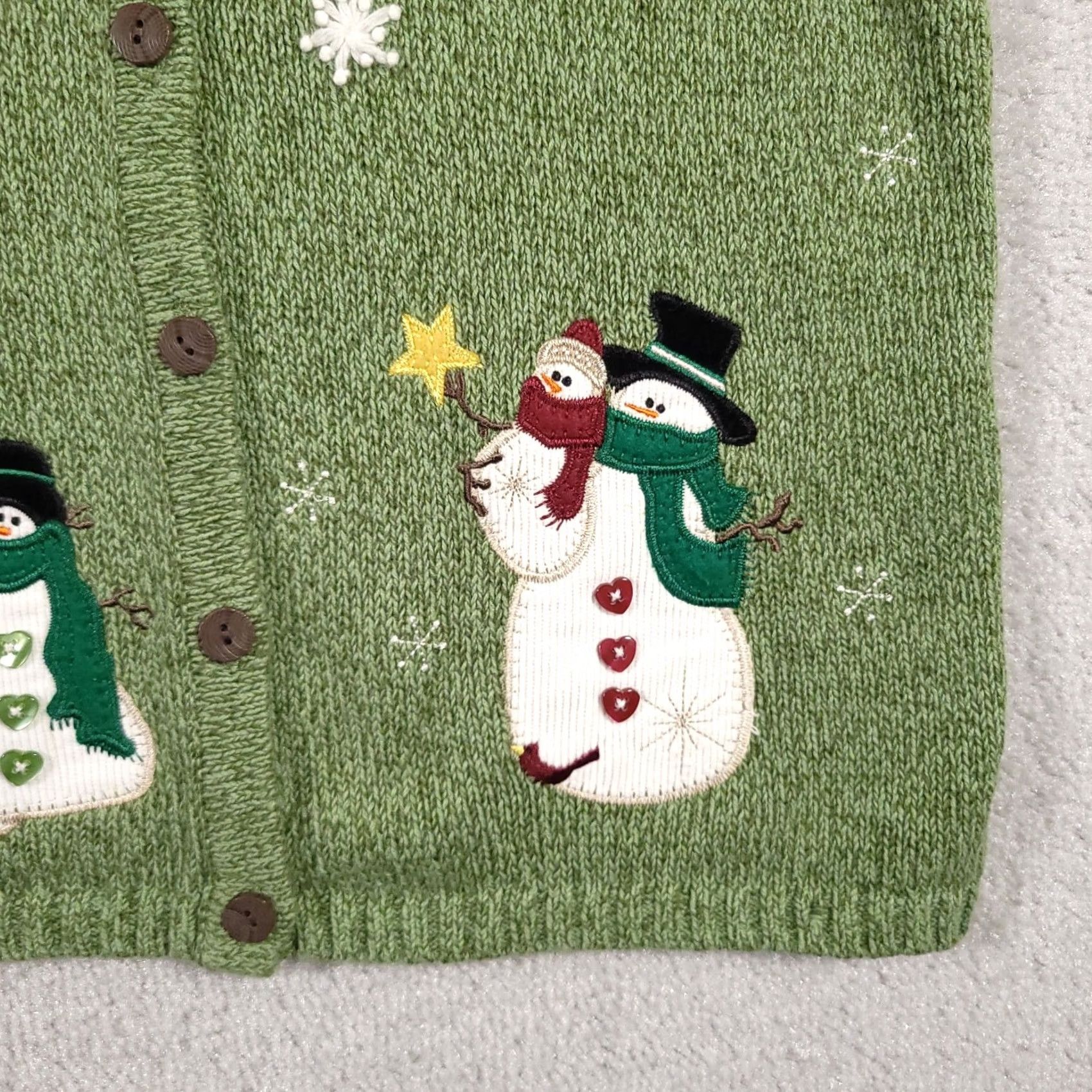 Vintage VINTAGE Christopher & Banks Sweater Vest Shirt Women Medium Green Button Up Collar Snow 80s 90s Holiday Garden Cottagecore Size M / US 6-8 / IT 42-44 - 4 Thumbnail