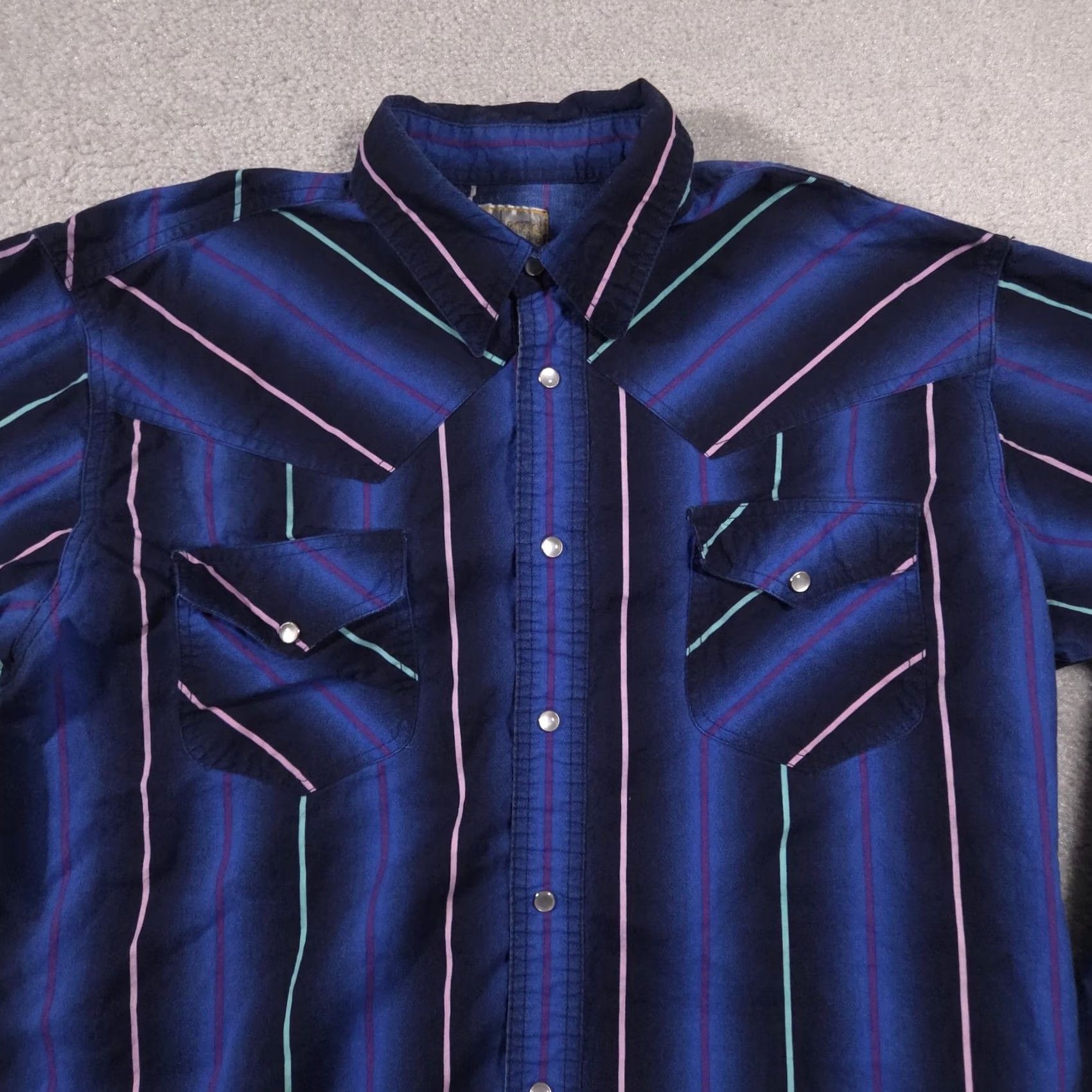 Express Express Rider Shirt Mens Large Blue Western Pearl Snap Striped Long Sleeve Size US L / EU 52-54 / 3 - 3 Thumbnail