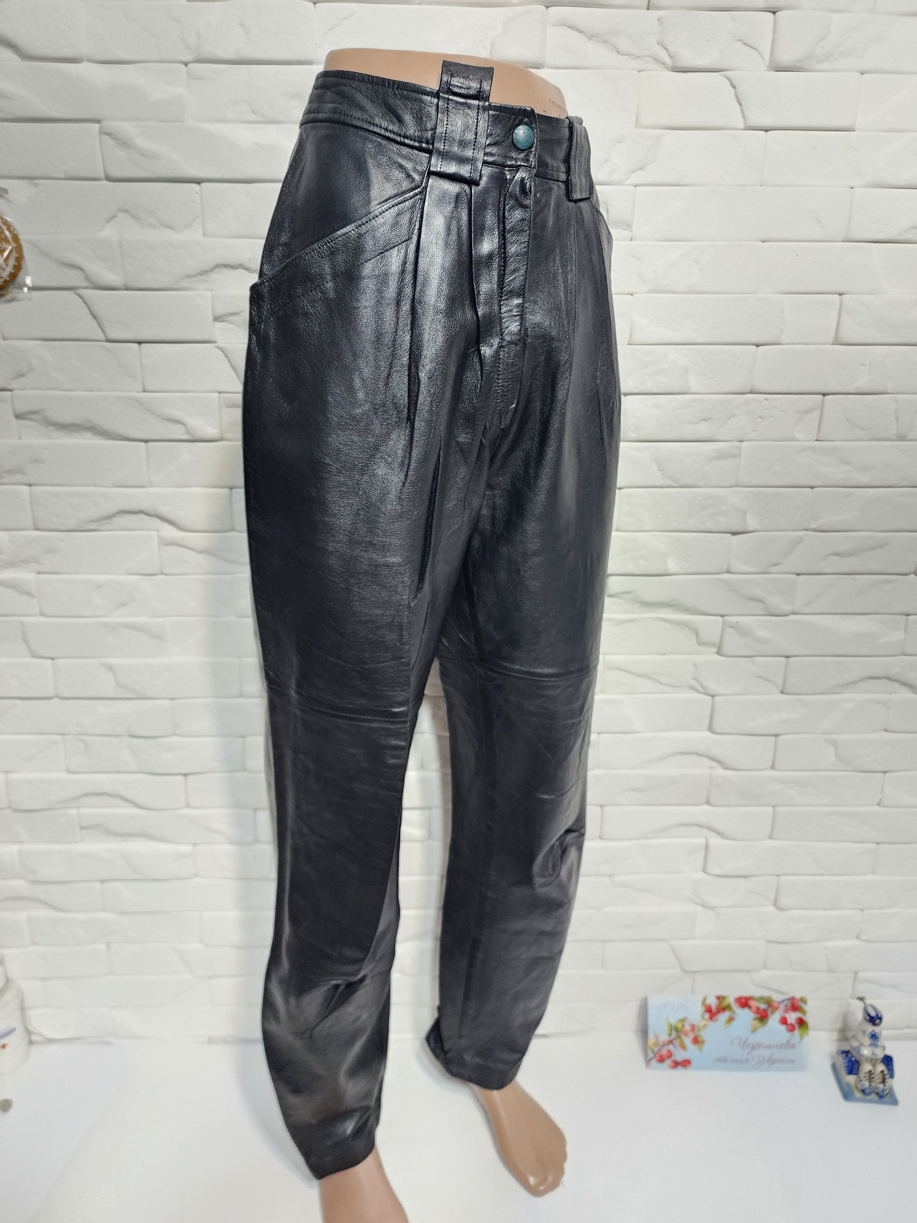 Other Black Leather Pants: Women's Style Genuine Leather Trousers Size 28" / US 6 / IT 42 - 3 Thumbnail