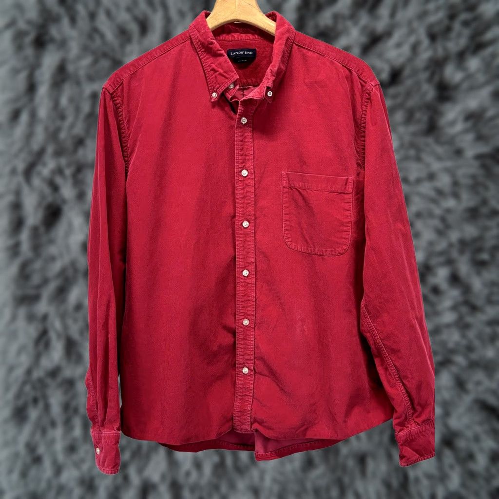 Lands' End Lands' End Corduroy Shirt Mens XL 17 17.5 Button-Down Red Single Pocket GorpCore Shirt Size US XL / EU 56 / 4 - 1 Thumbnail