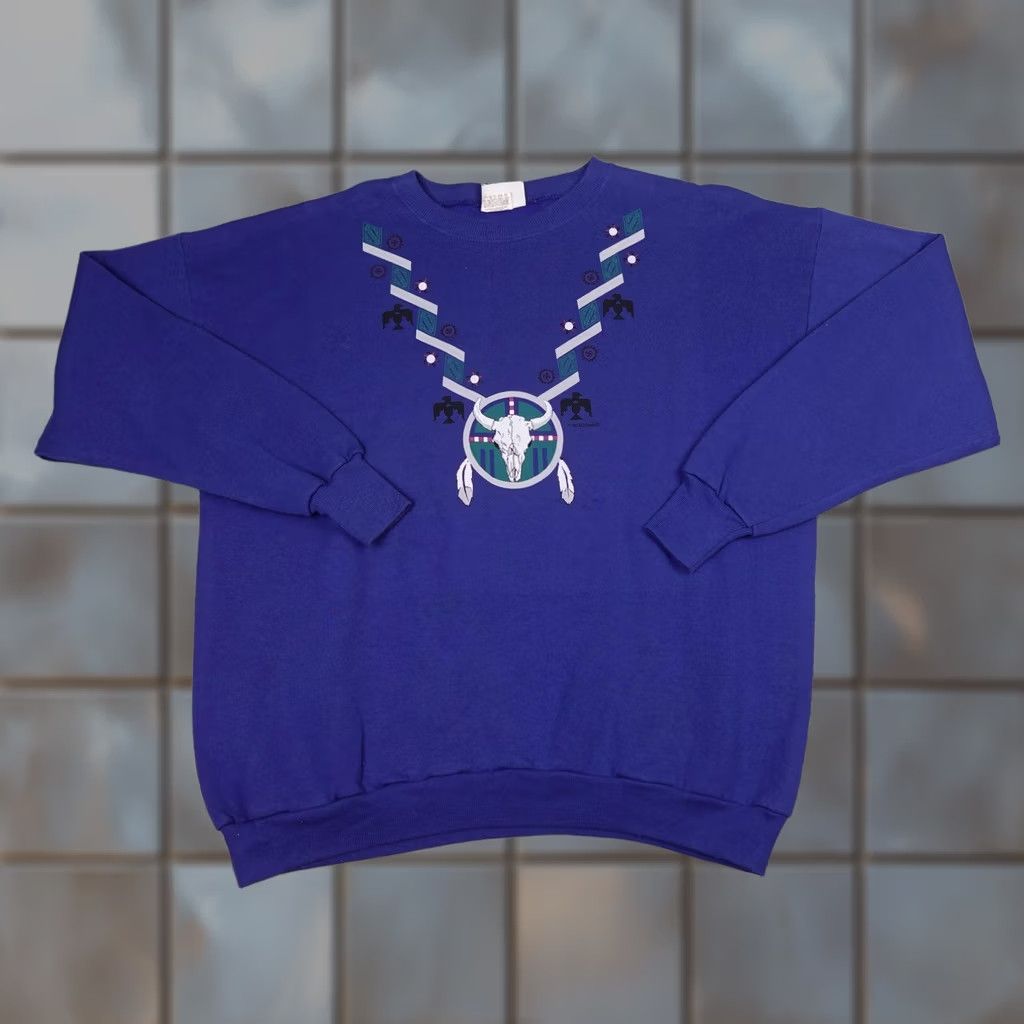 Lee Vintage Lee Sweatshirt Mens 2XL Purple Buffalo Skull Crewneck Graphic USA 90s Size US XXL / EU 58 / 5 - 1 Thumbnail