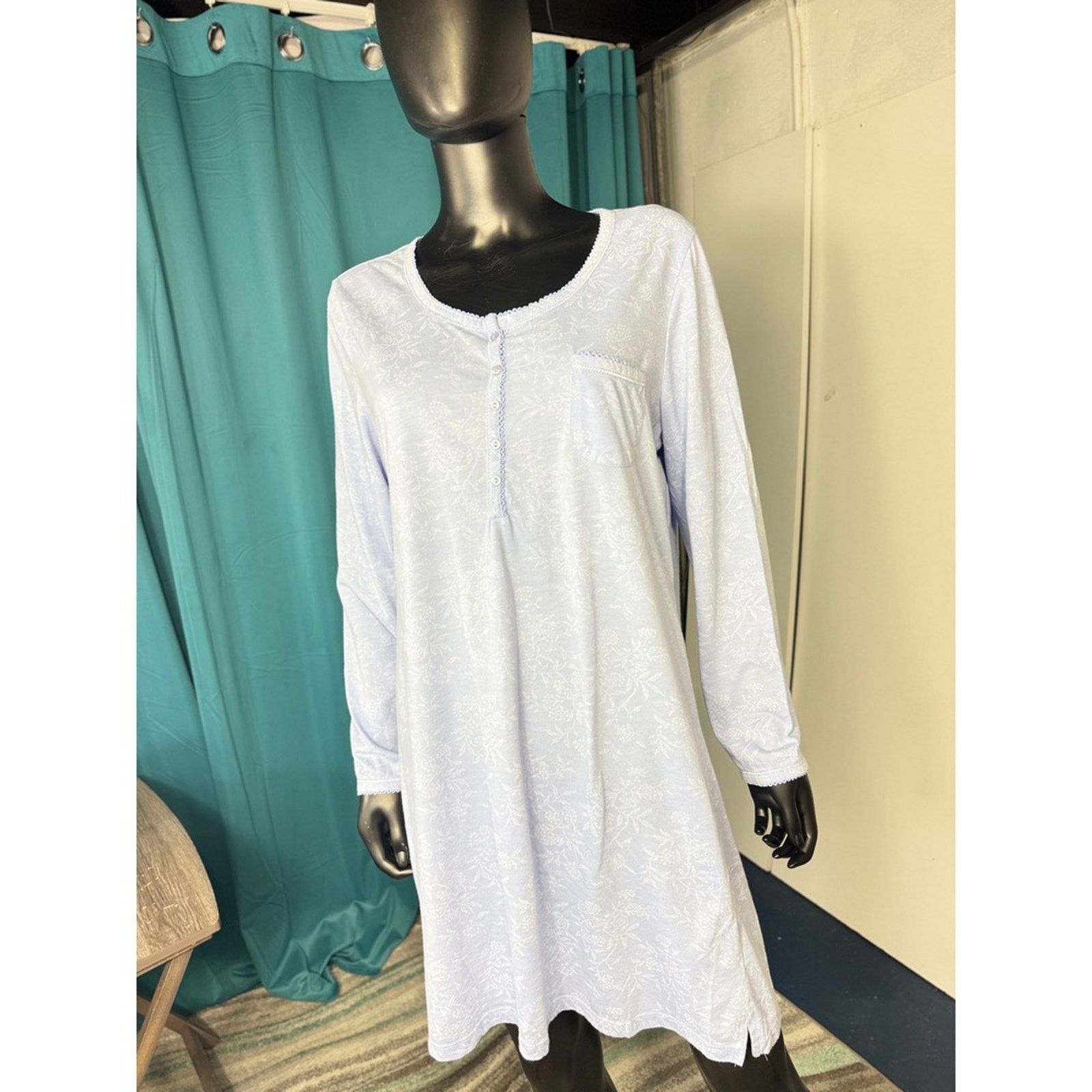 & Other Stories Carole Hochman Nightgown Long Sleeve Blue Floral‎ Knit L Size ONE SIZE - 1 Thumbnail